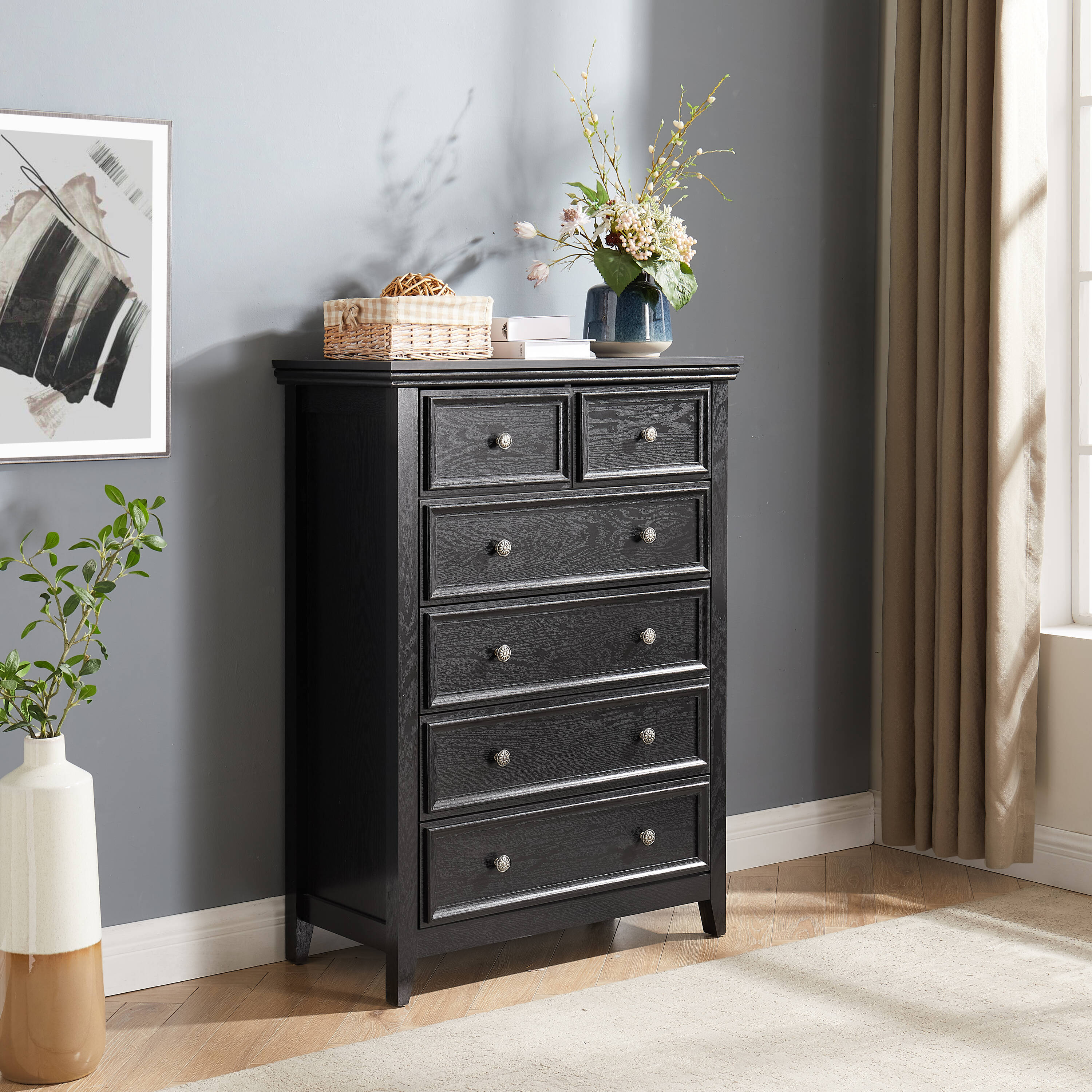 Fun Orange FUN24DR12 Bedroom Dresser Black 6 -Drawer Standard dresser