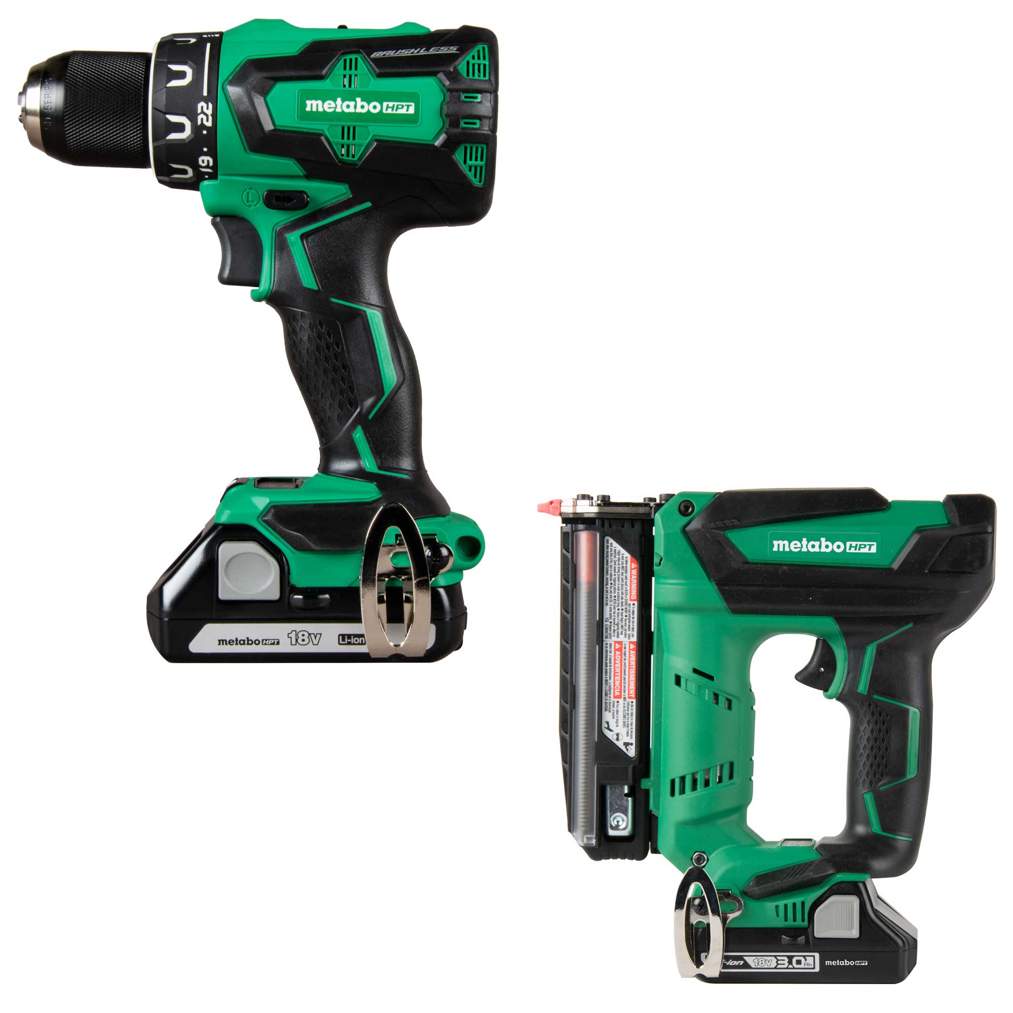 Metabo HPT MultiVolt 18-Volt 1/2-in Brushless Cordless Drill (2-batteries included and charger included) with MultiVolt 18-Volt 23-Gauge Cordless Pin
