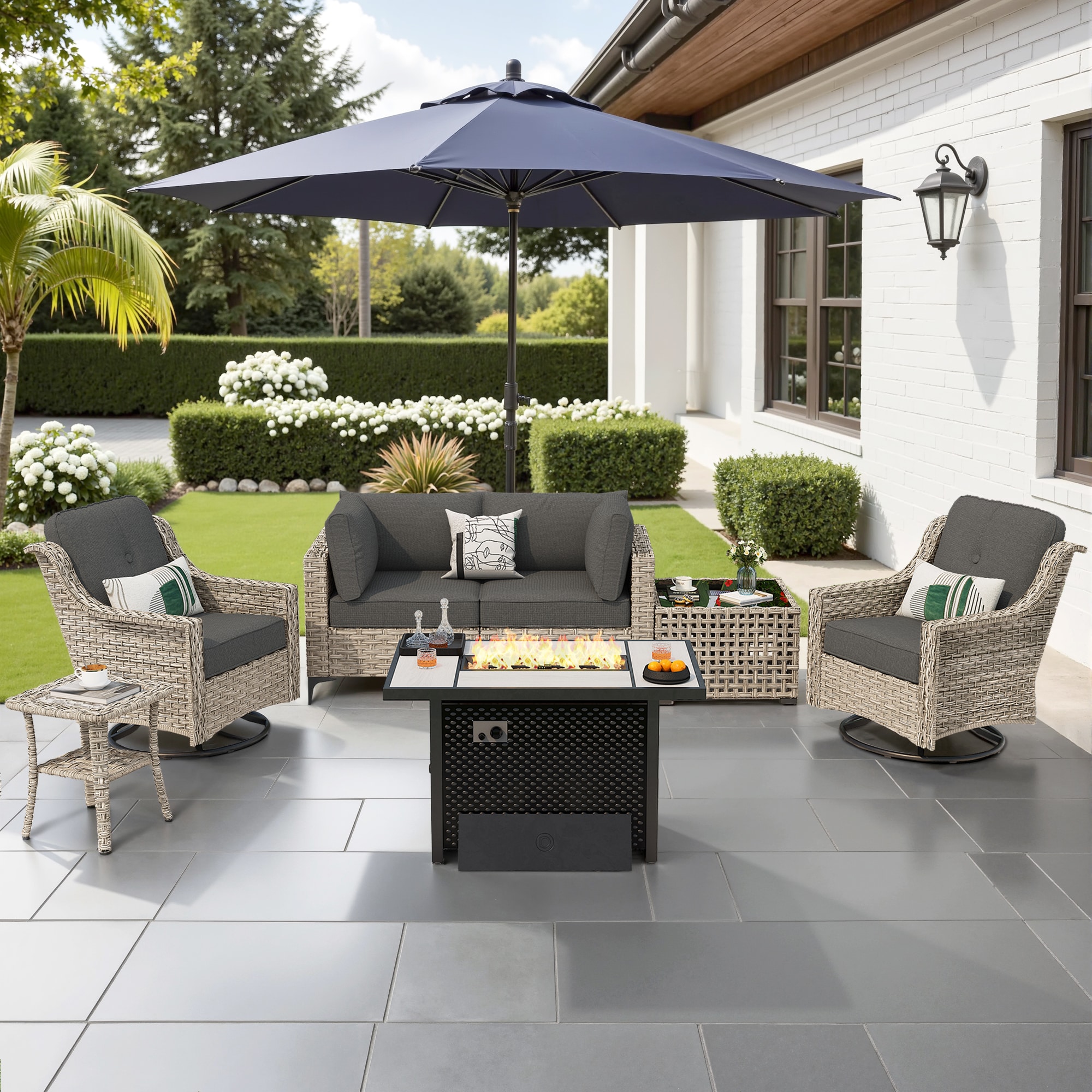 ALTRIGUS 6L-CFP03-YZSKT107-AL 7 -Piece Wicker Patio Sofa Conversation Set with Black Cushions
