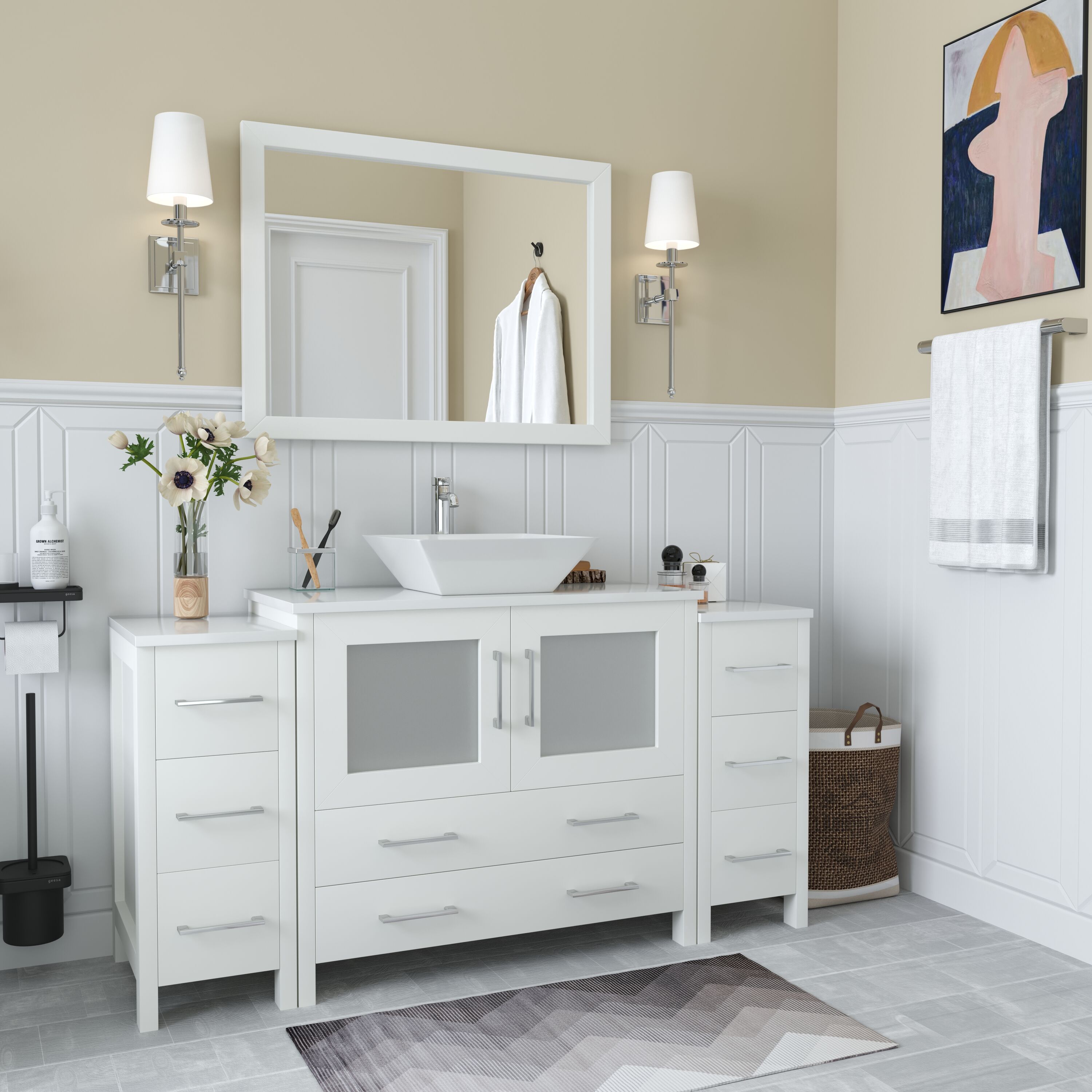 Vanity Art Ravenna 60-in White Single Sink Bathroom Vanity With White 