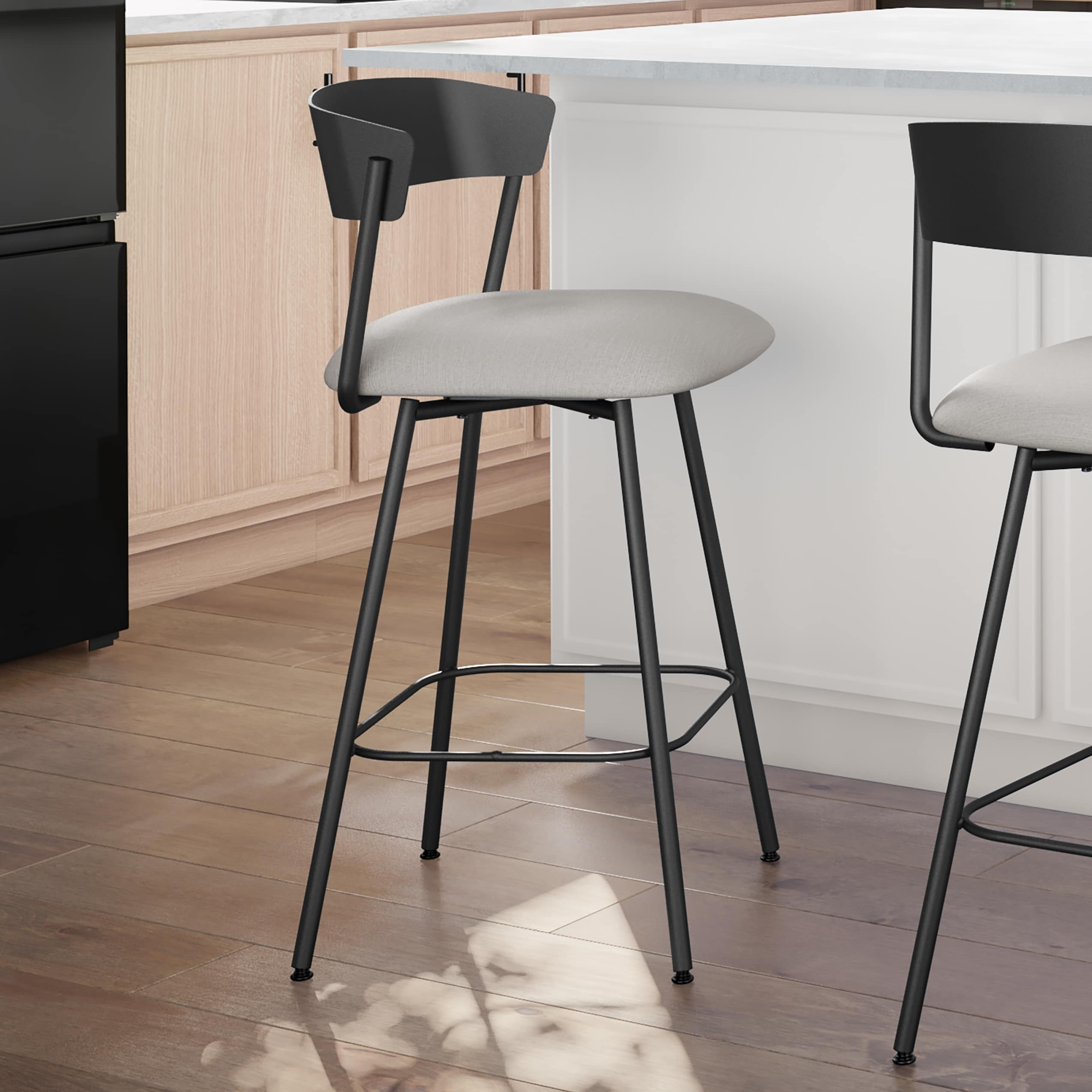 Ludwig Light Grey Swivel Counter Stool with Black Metal Frame