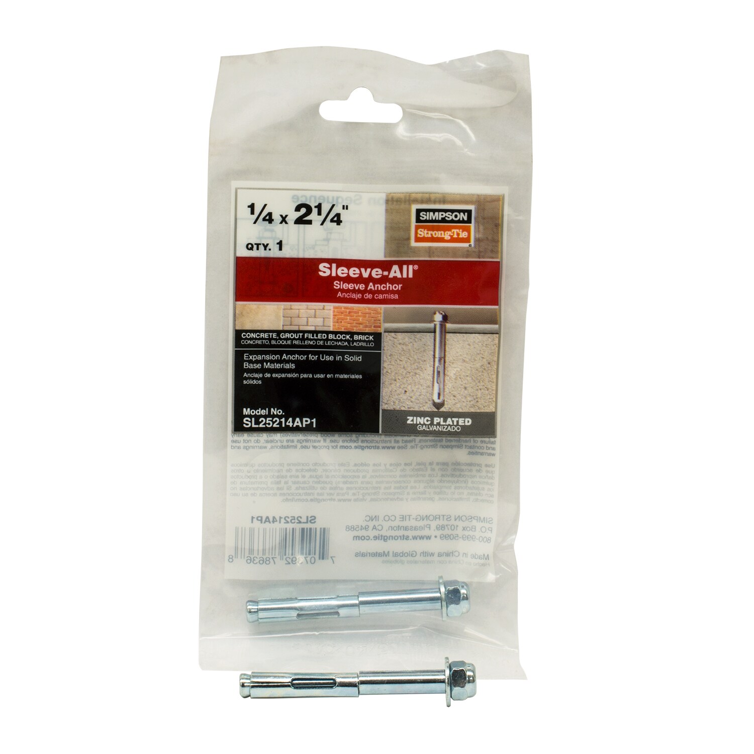Simpson Strong-Tie SL25214AP1 1/4-in x 2-1/4-in Sleeve Anchors