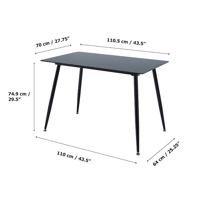 Teamson Home Julianna Black Contemporary/Modern Dining Table, Tempered  Glass with Metal Base 43.5-in L x 29.5-in H in the Dining Tables department  at