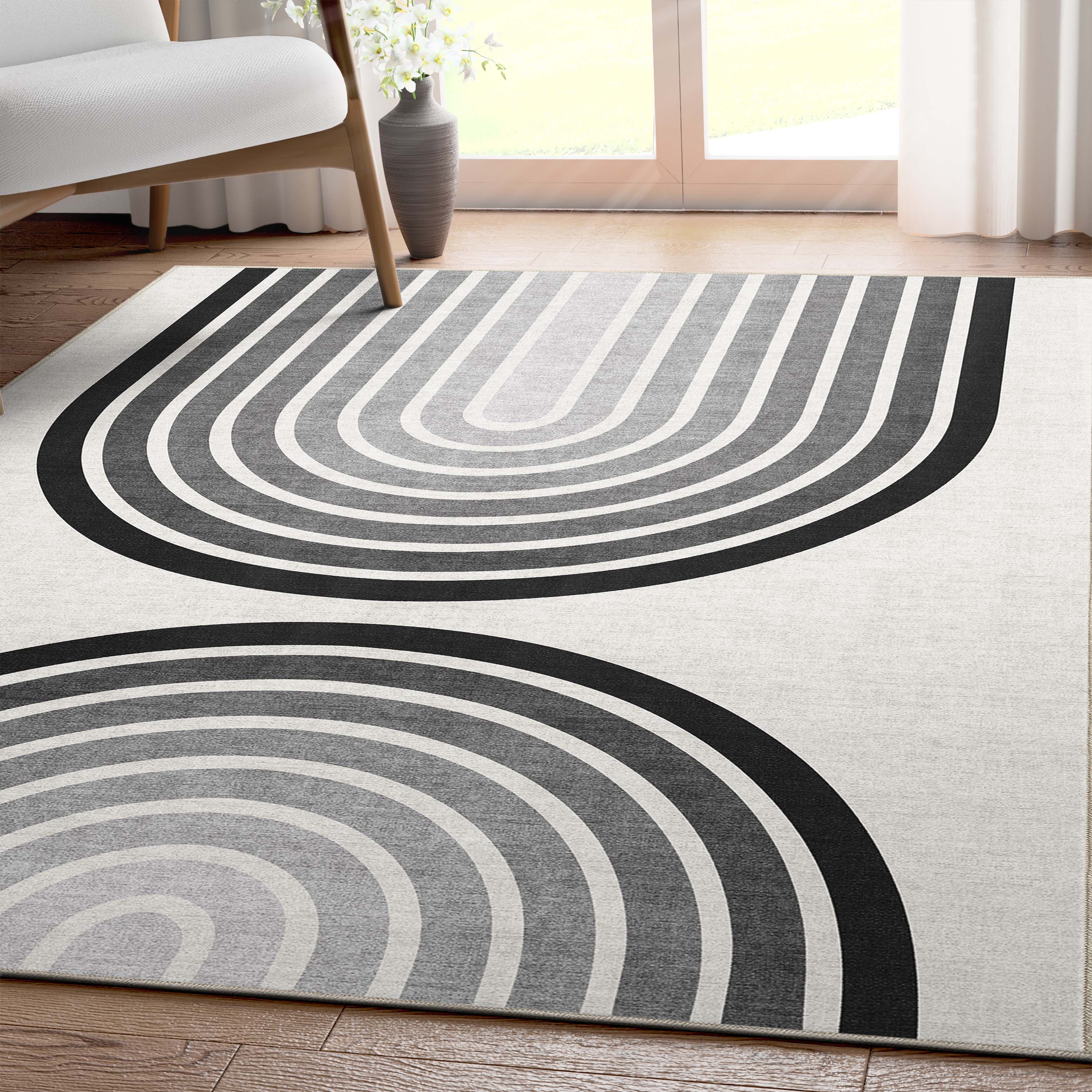 Well Woven W-GEO-06B-5 Apollo 5 x 7 (ft) Flatweave Polyester White Rectangular Indoor Geometric Mid-Century Modern Area rug