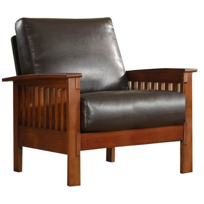 Home Sonata Modern Oak Faux Leather, Leather Accent Chair With Wood Arms