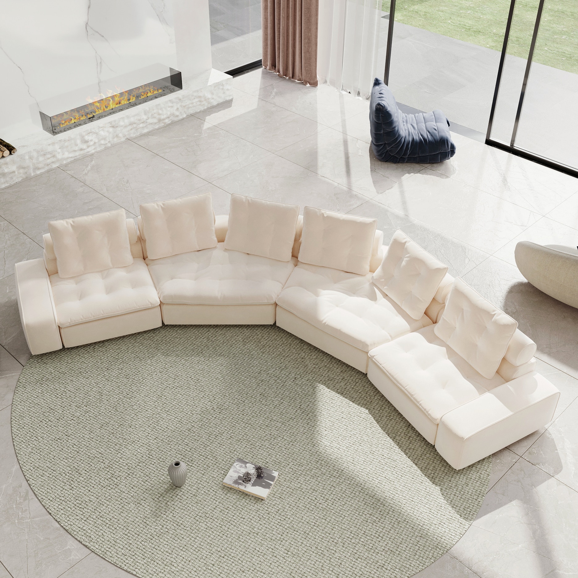 BuotiqHom DH-C1144-136BE 175-in Modern Beige Velvet 6+ -seater Sectional