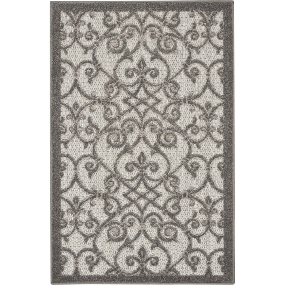 HomeRoots 4000385013 3 x 4 (ft) Polypropylene Grey Charcoal Rectangular Indoor/Outdoor Floral Area rug