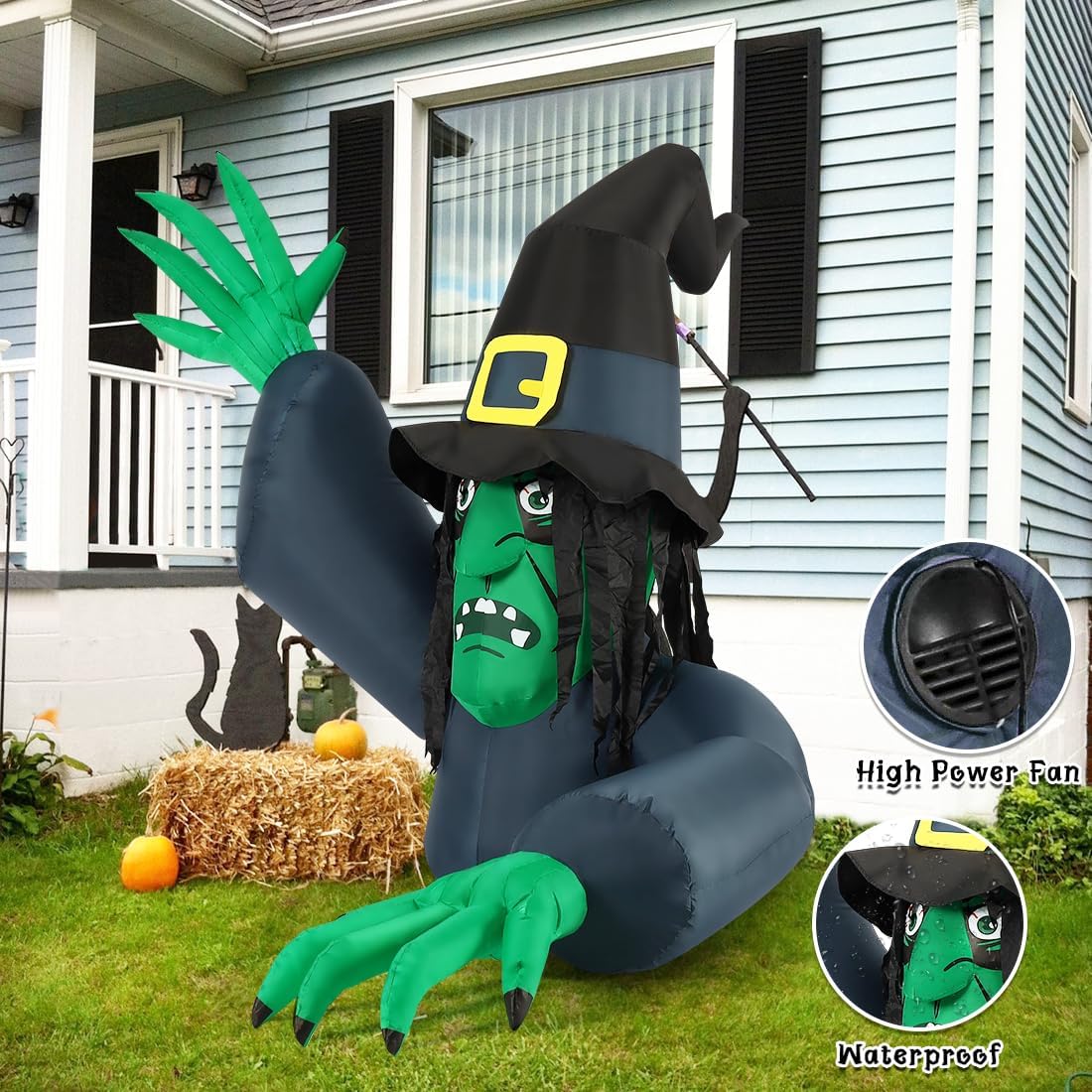 GOOSH 5.2-ft Lighted Witch Inflatable In The Outdoor Halloween ...