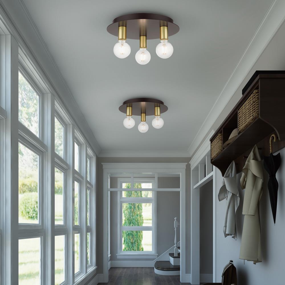 Hillview Satin Brass and Bronze 3-Light Flush Mount Ceiling Fixture