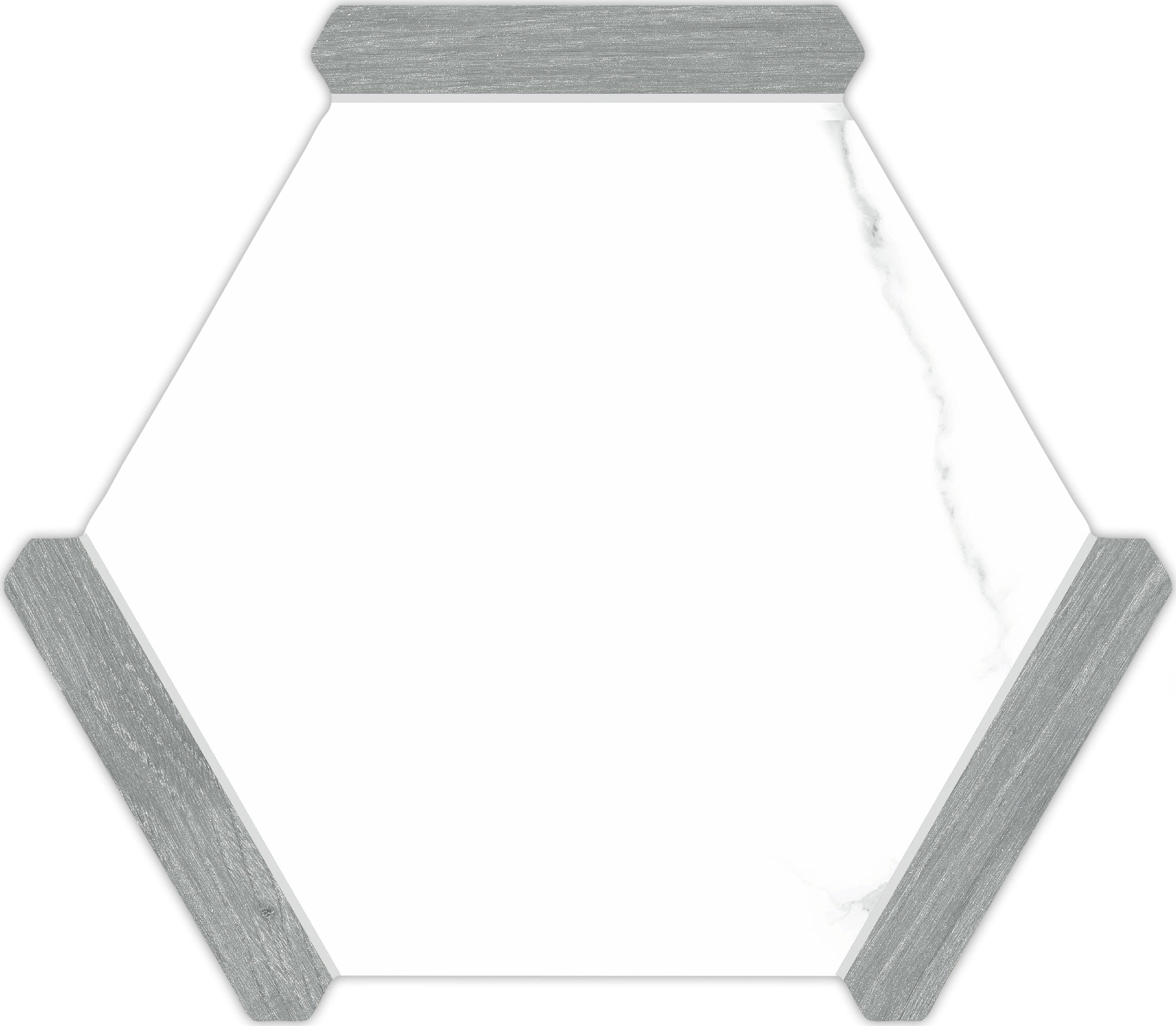 Affinity Tile Sample - Marwood Panal Calacatta with Grey Picket 9-in x 10-in Matte Porcelain Marble look Floor and Wall Tile