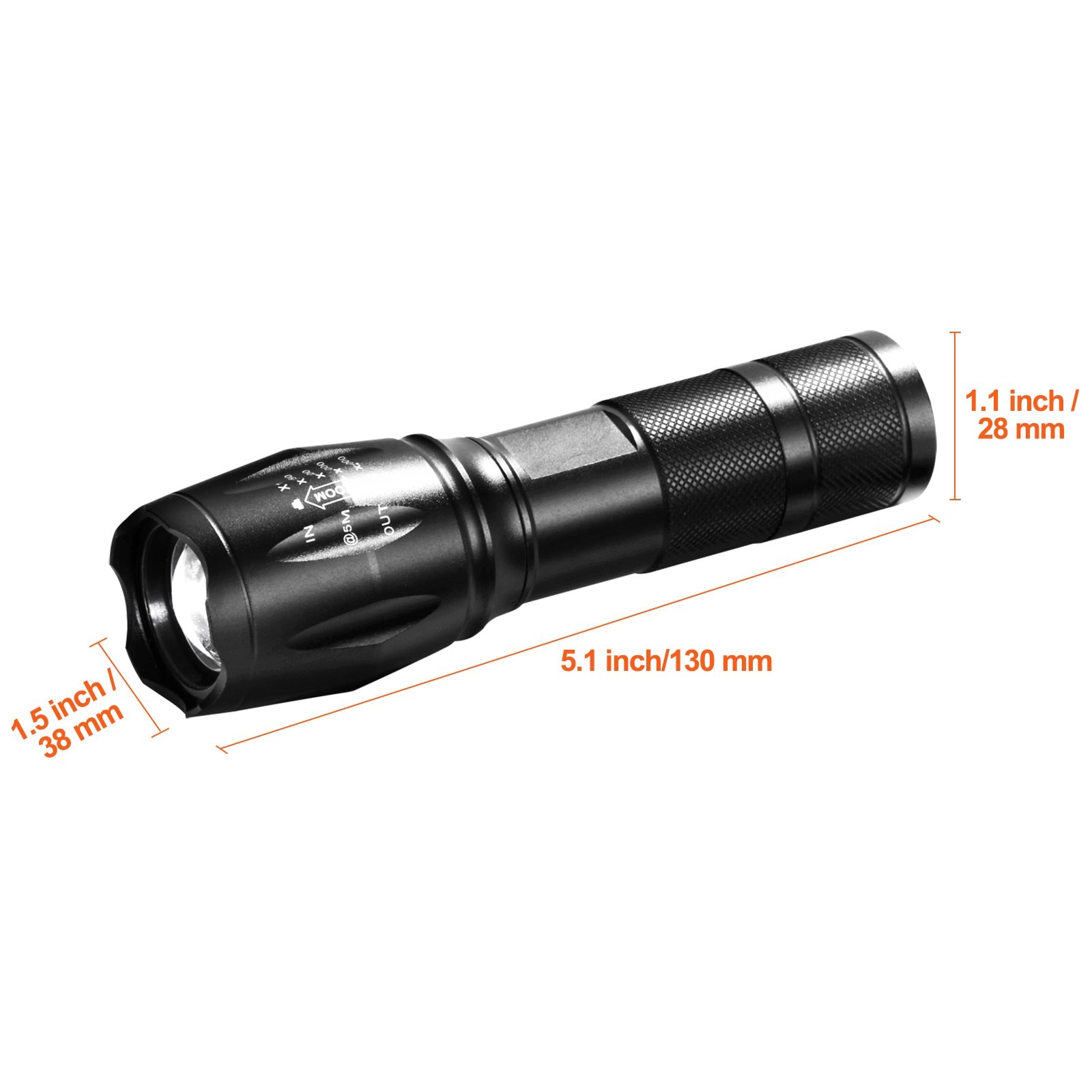 Mecale 2-Pack 2000-Lumen LED Flashlight 5 Modes Adjustable Focus IP44 Aluminum with Battery Holder Black