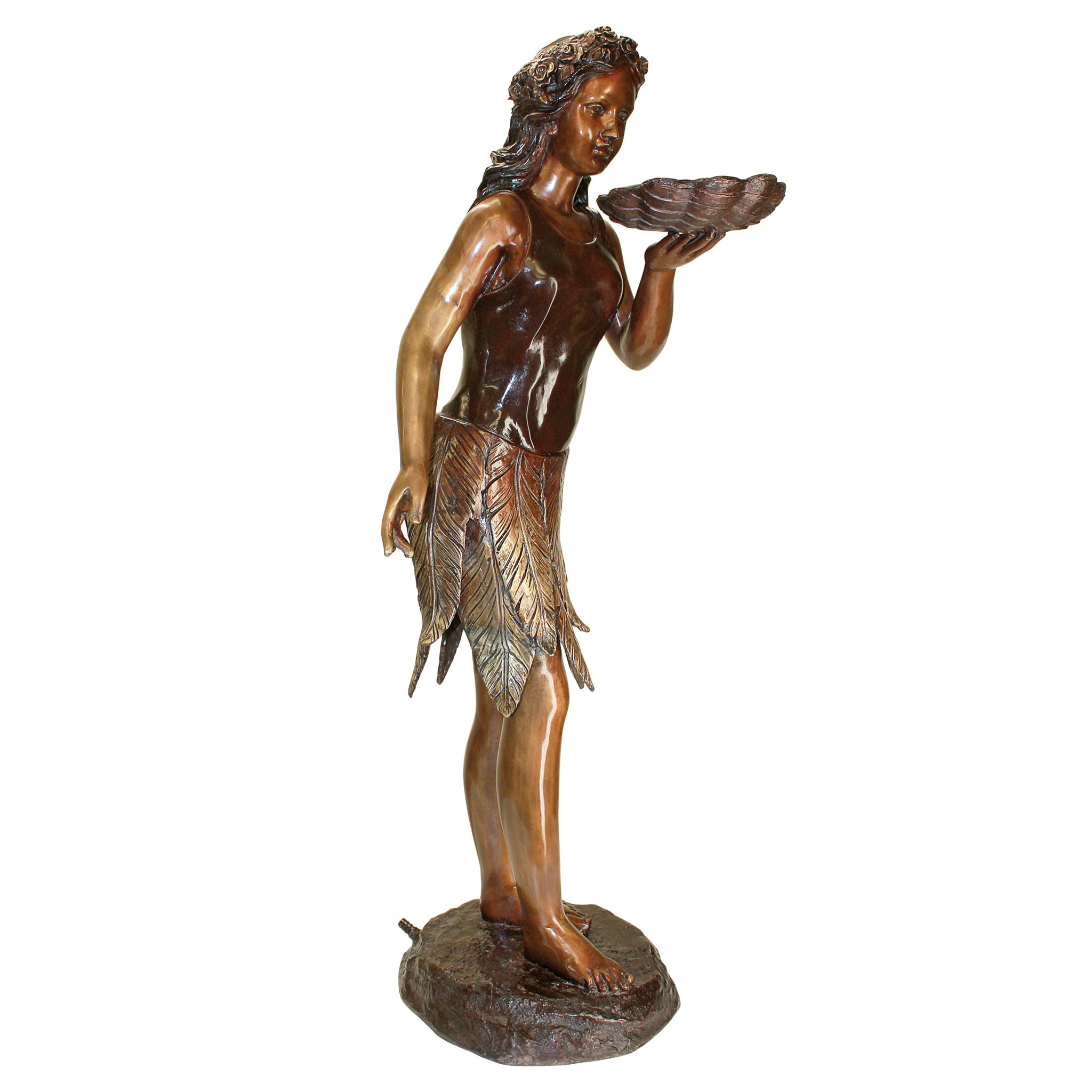 Bronze Leaf Maiden Garden Statue with Seashell