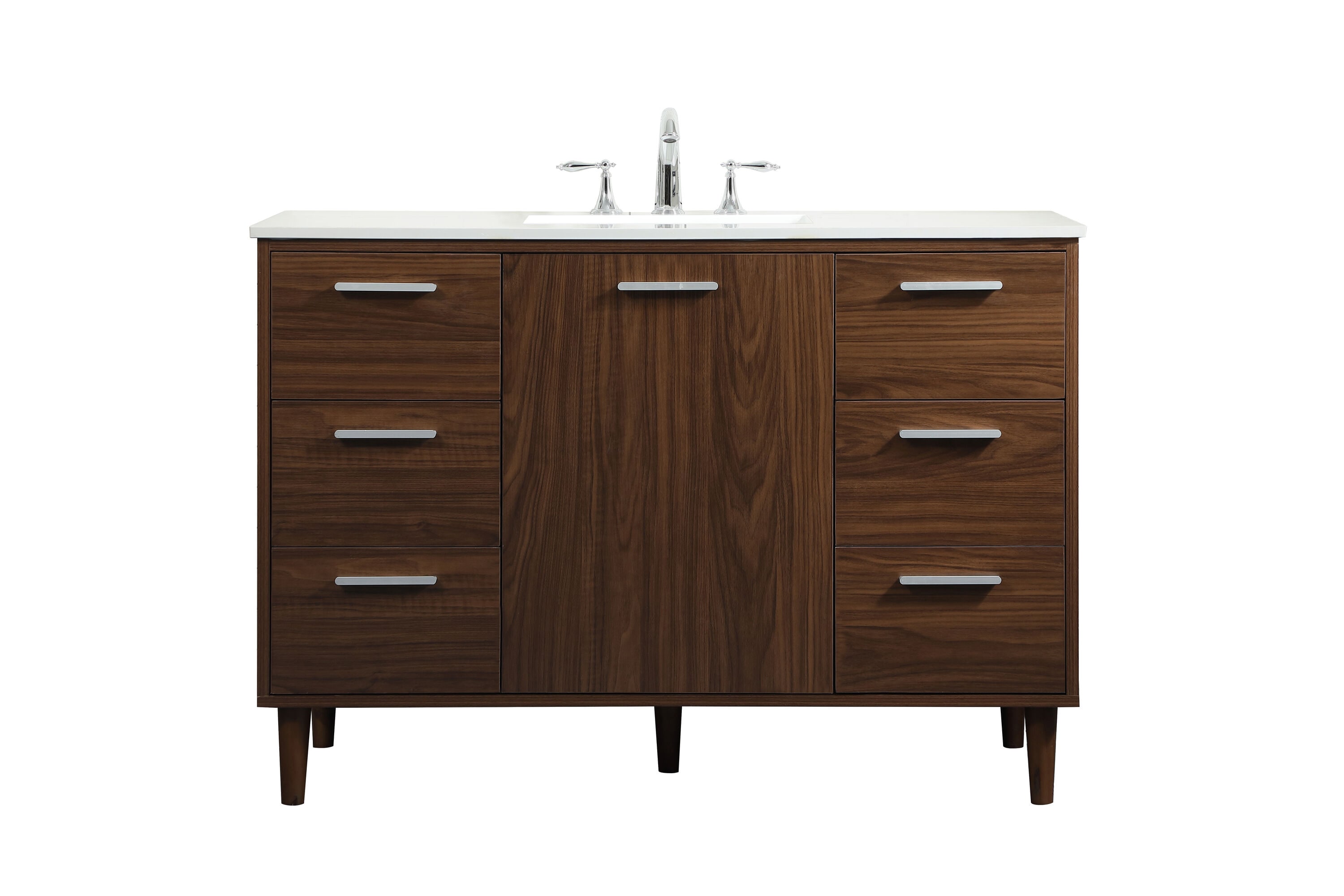 Elegant Decor HF141144MWT Home Furnishing 48-in Walnut Undermount Single sink Bathroom Vanity with Ivory White Engineered marble Top