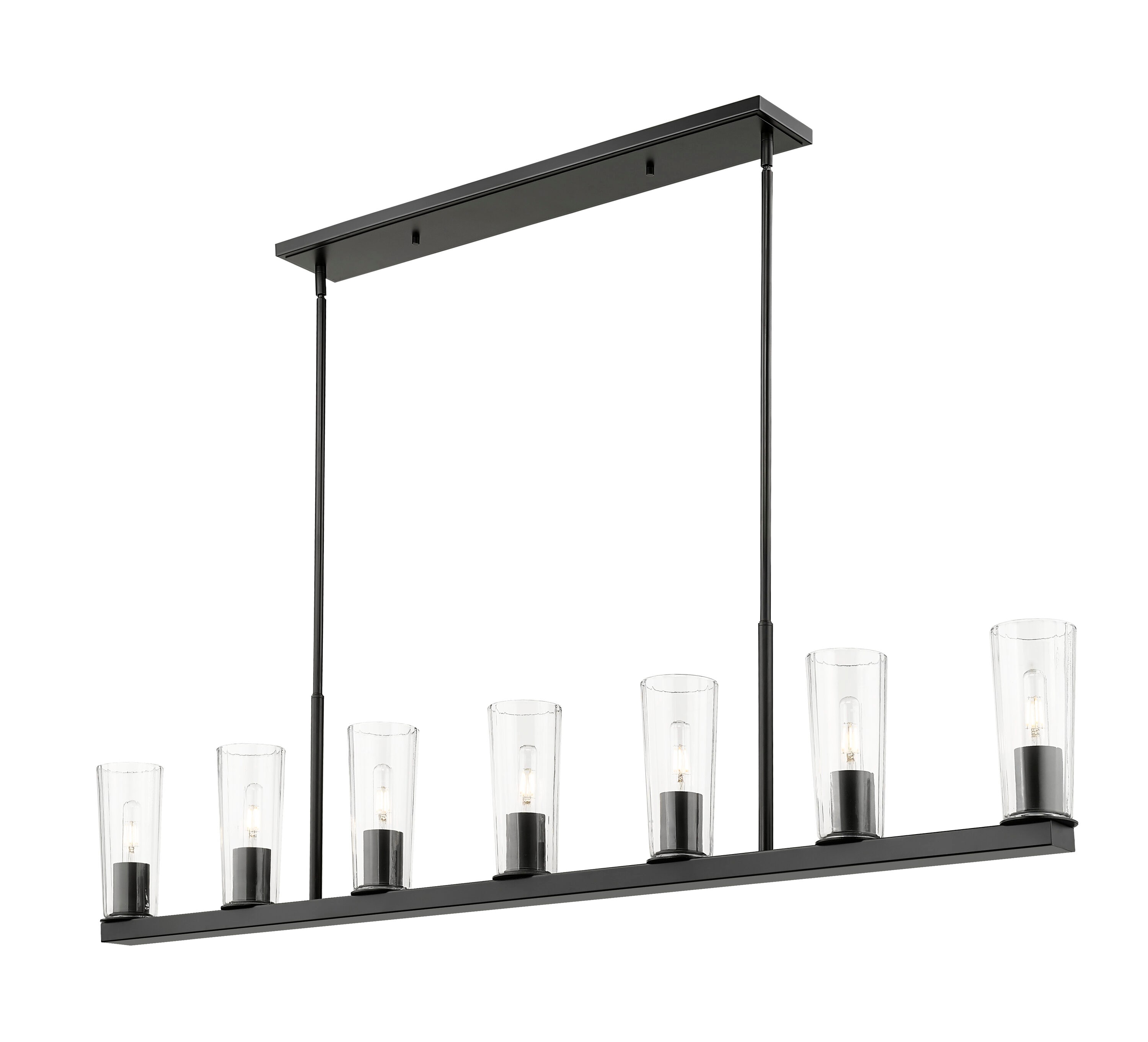 Matte Black 7-Light Linear Chandelier with Tapered Glass Shades