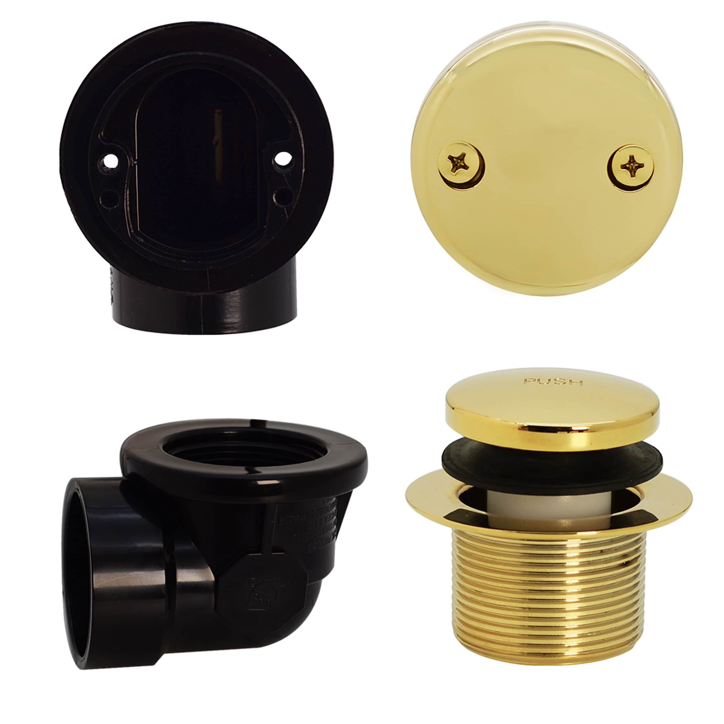 WESTBRASS D534-01 Tip Toe Sch. 40 Abs Plumber's Pack with Two-hole Elbow In Polished Brass