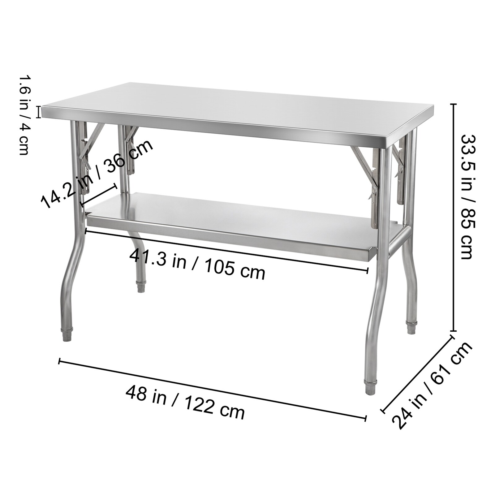 GIVIMO 48-in x 24-in Folding Stainless Steel Prep Table 300-lb Capacity ...