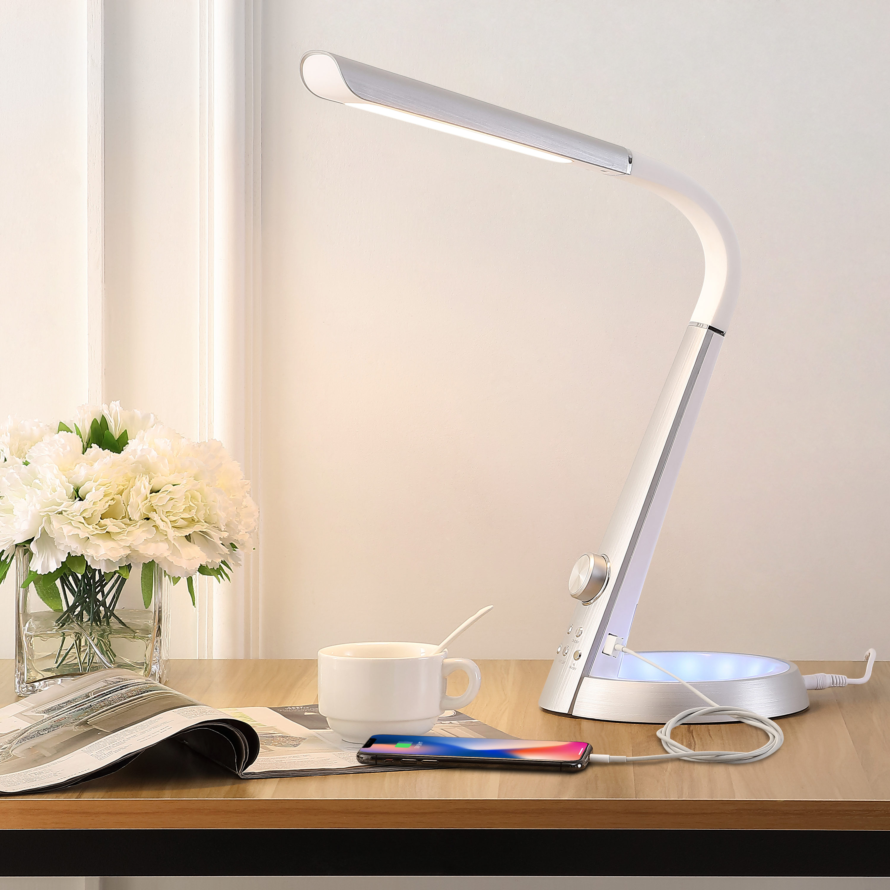 JONATHAN Y 19-in Adjustable Silver Touch Desk Lamp with Shade JYL7700B ...