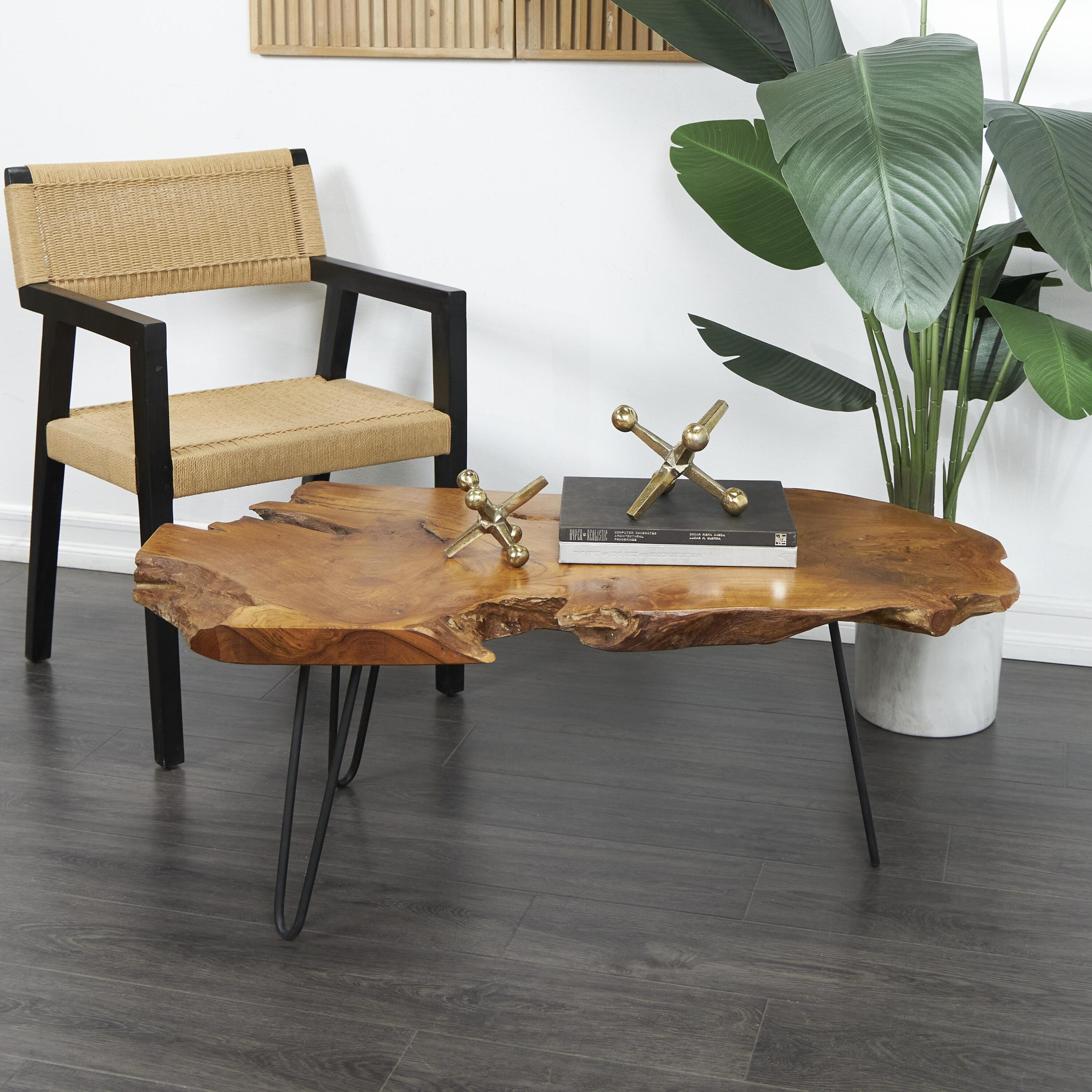Grayson Lane 820115 17" Brown Teak Wood Farmhouse Coffee Table