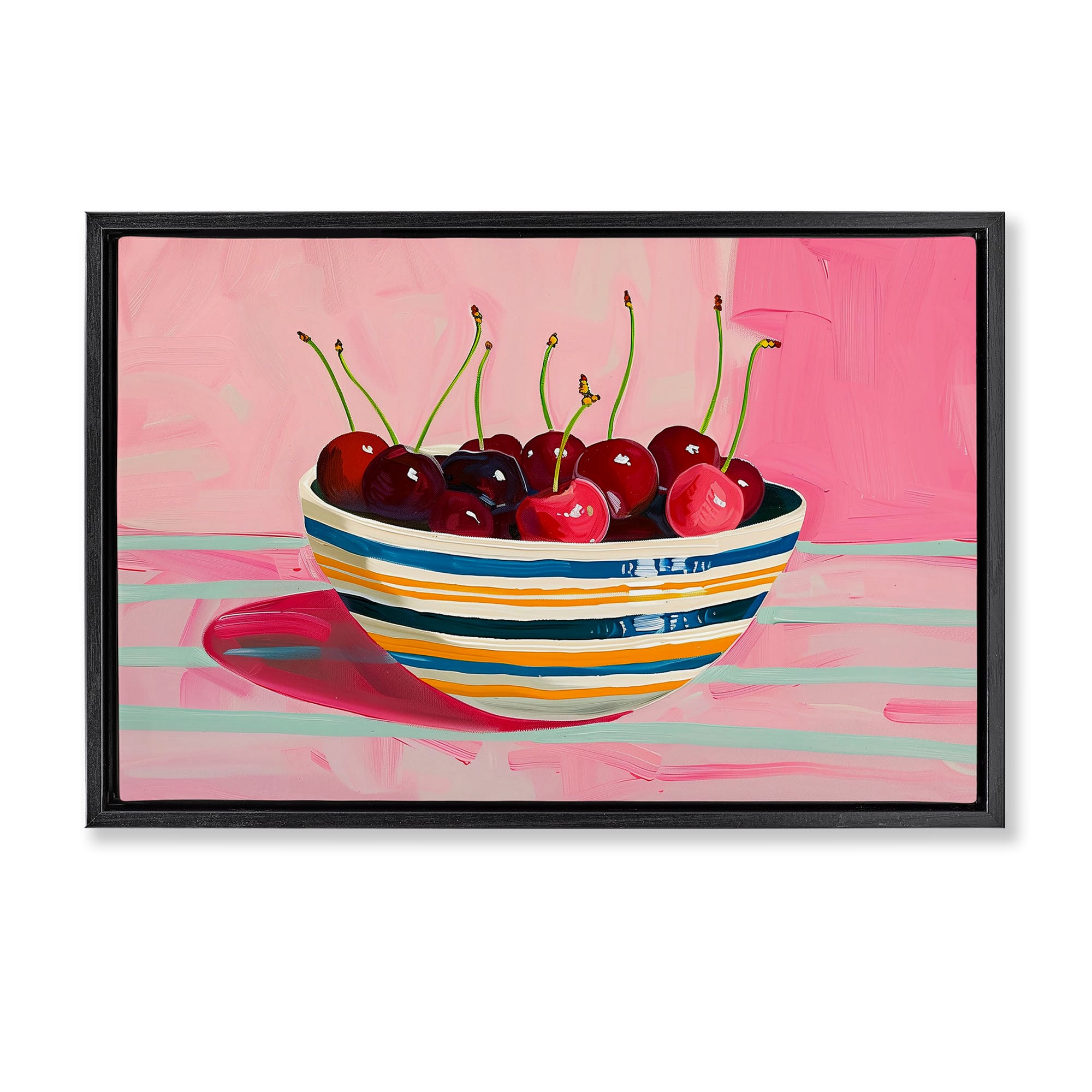 Stupell Industries BT-919-FFB-16X24 Bowl of Cherries on Pink Black Framed Floater Canvas Wall Art By Arlington Prints 25 x 17