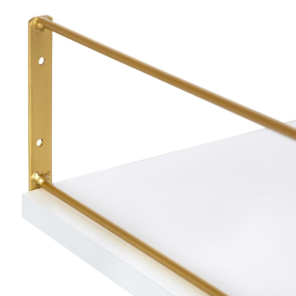 White and Gold Floating Wall Shelf with Metal Frame