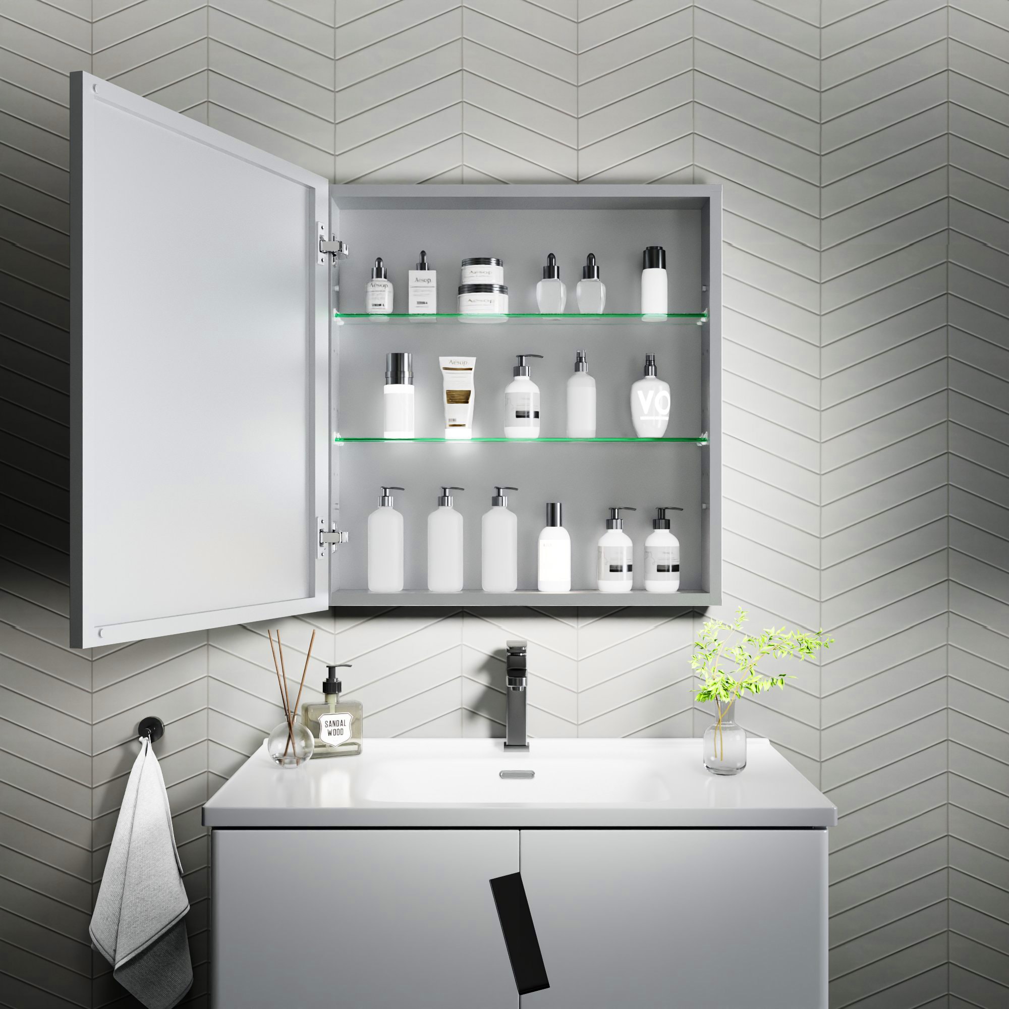 AAZJ ASY 16-in x 24-in Surface/Recessed Mount Black Mirrored Soft Close Medicine Cabinet