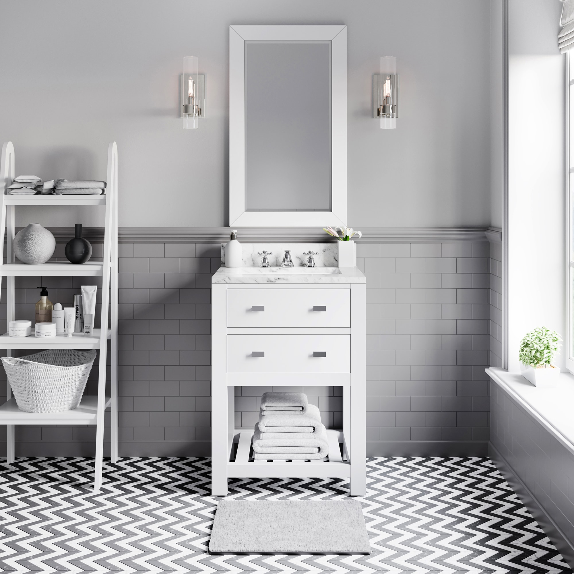 Water Creation MADALYN24W Madalyn 24-in Pure white Undermount Single sink Bathroom Vanity with Carrara white Natural marble Top