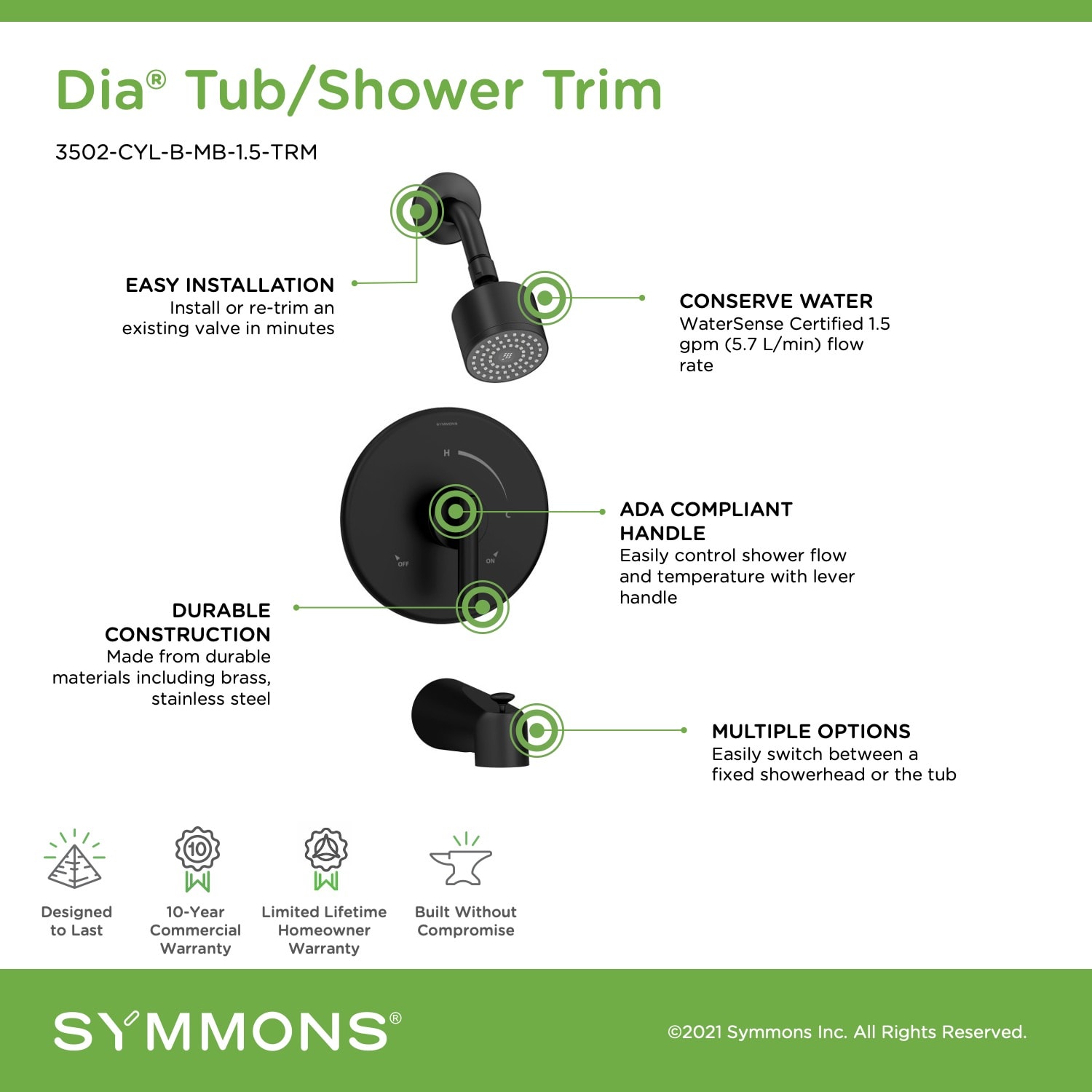 Symmons 3502CYLBMB1.5TRM Tub-Shower-Faucets - View #3