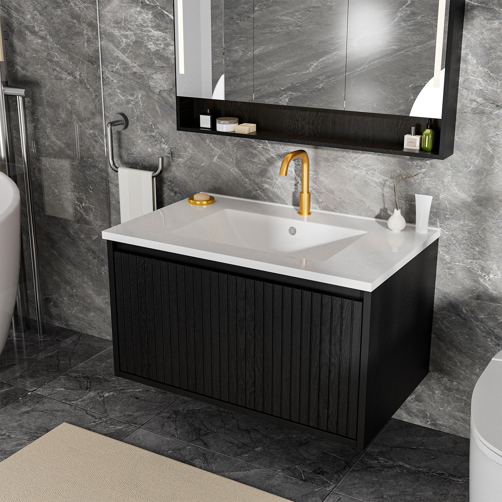 Clihome - 30 Inch Bathroom Vanity without Sink 30-in Black Bathroom Vanity Base Cabinet without T...