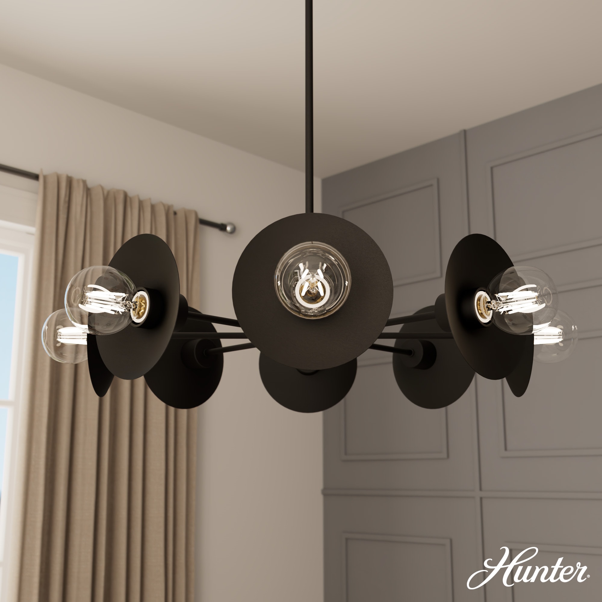Hunter Fernando 8-Light Matte Black Modern/ContemporaryBare Bulb Chandelier
