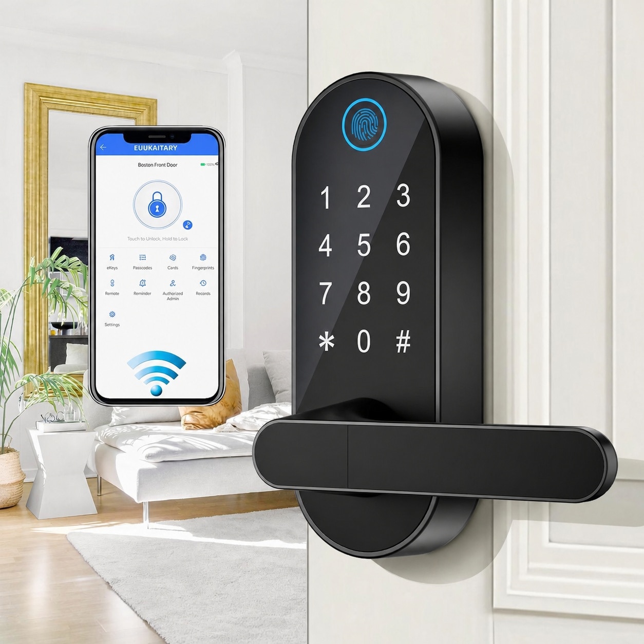 Yichuhaoxi  Smart Fingerprint Door Lock Keyless Entry with Handle WiFi App Control Digital Keypad Auto Lock for Front Door Bedroom Office