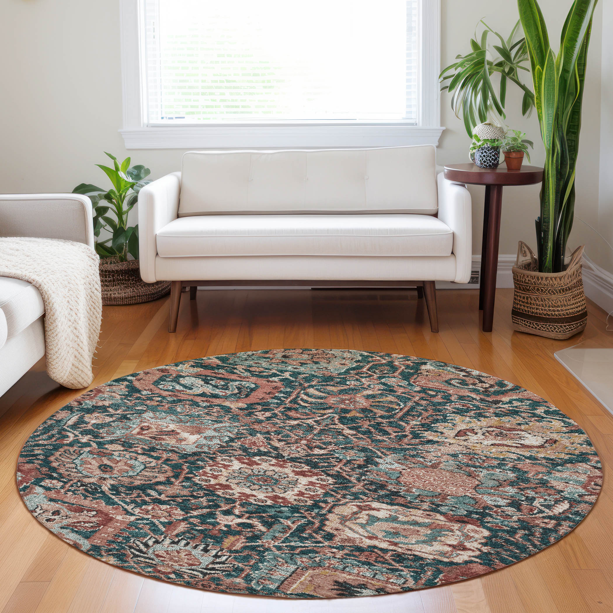 Addison Rugs ACN1324SM8RO Chantille ACN1324SM 8 x 8 (ft) Polyester Salmon Round Indoor/Outdoor Geometric Machine washable Area rug