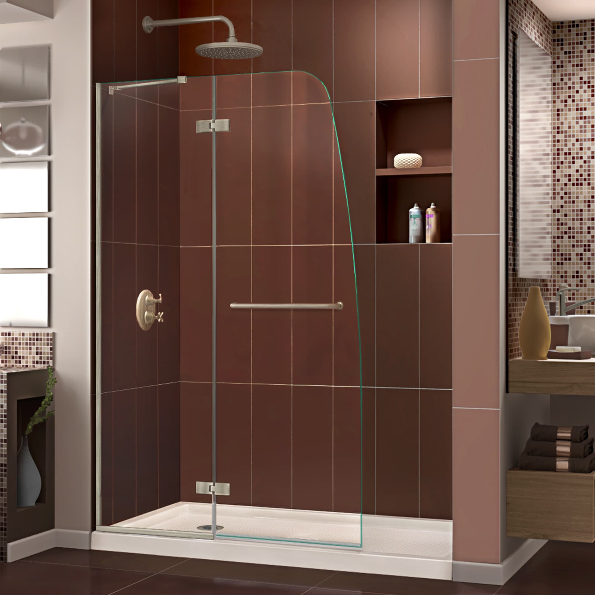 DreamLine DL-6521L-22-04 Aqua Ultra 2 -Piece 32-in W x 60-in L x 75-in H Rectangular Alcove shower kit ( Left Drain) Base and Door Included Brushed nickel Hardware Included