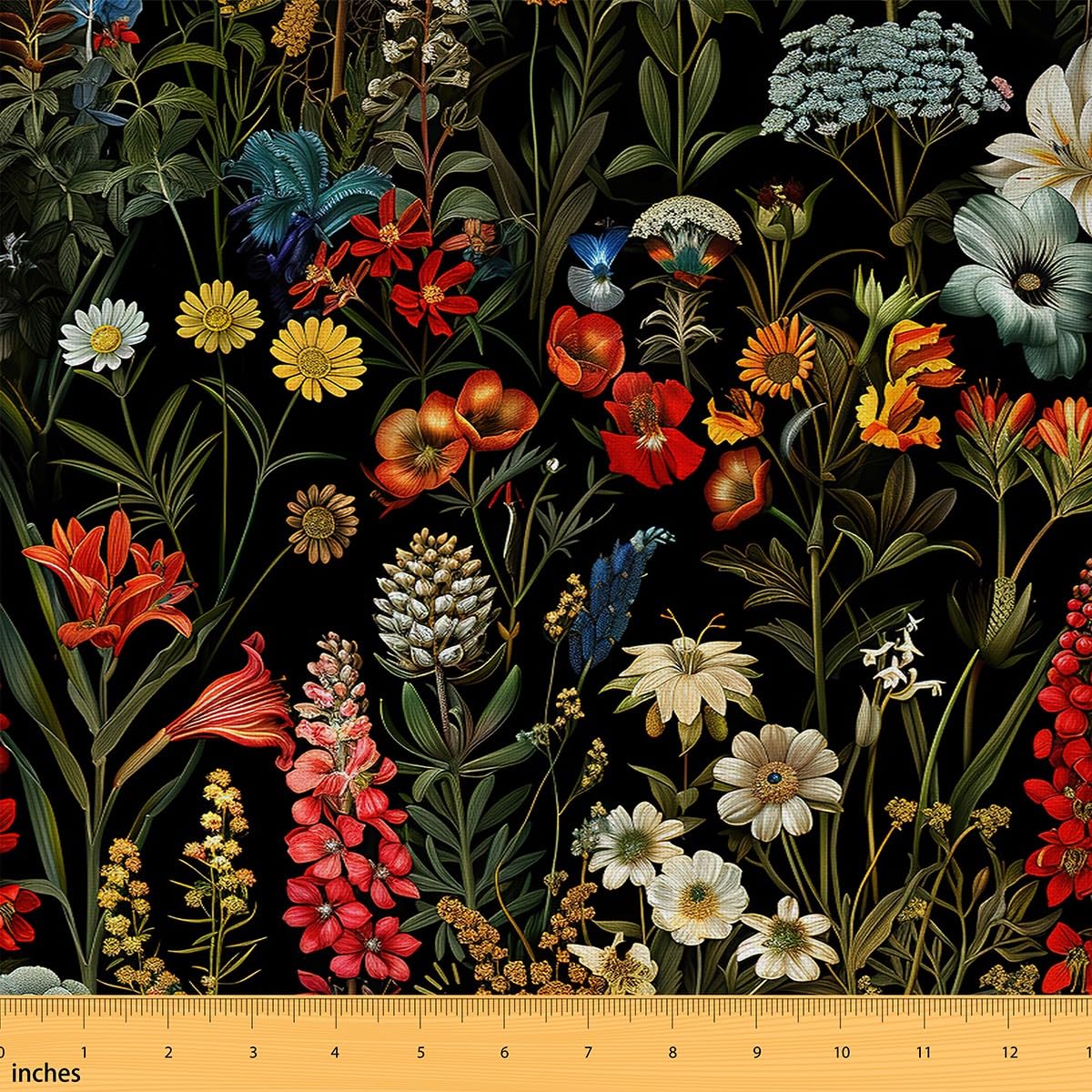 Adrinfly  Floral Fabric by the Yard Spring Summer Natural Upholstery Leaves Fresh Botanical Indoor Outdoor Flowers Garden DIY Decorative Black Red