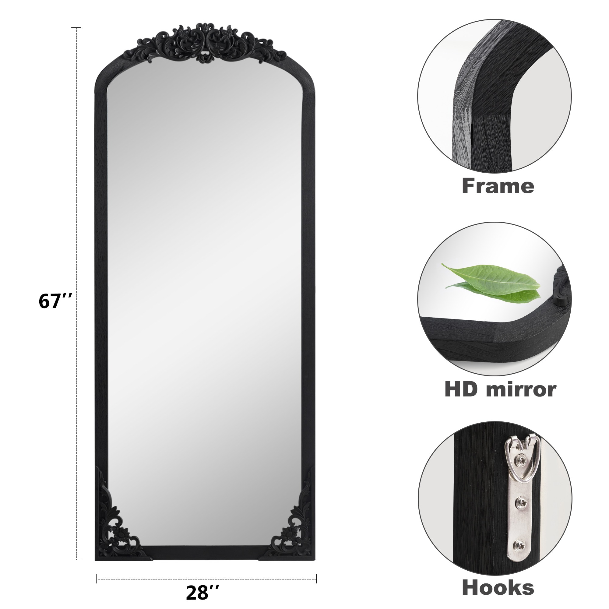 NeuType 28-in W x 67-in H Black Framed Full Length Wall Mirror in the ...