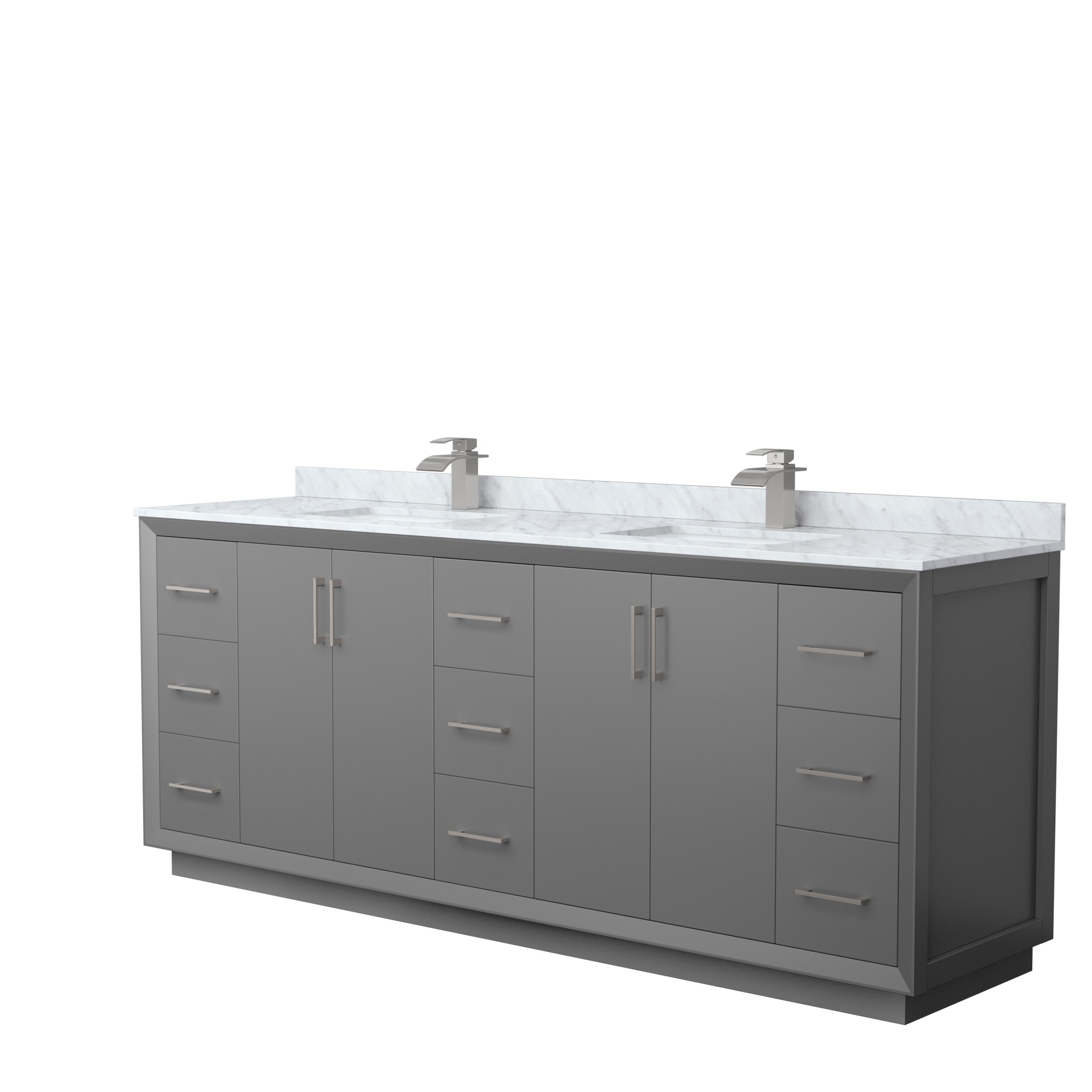 Wyndham Collection WCF414184DKGCMUNSMXX Strada 84-in Dark Gray with Brushed Nickel Trim Undermount Double Sink Bathroom Vanity with White Carrara Marble Natural Marble Top