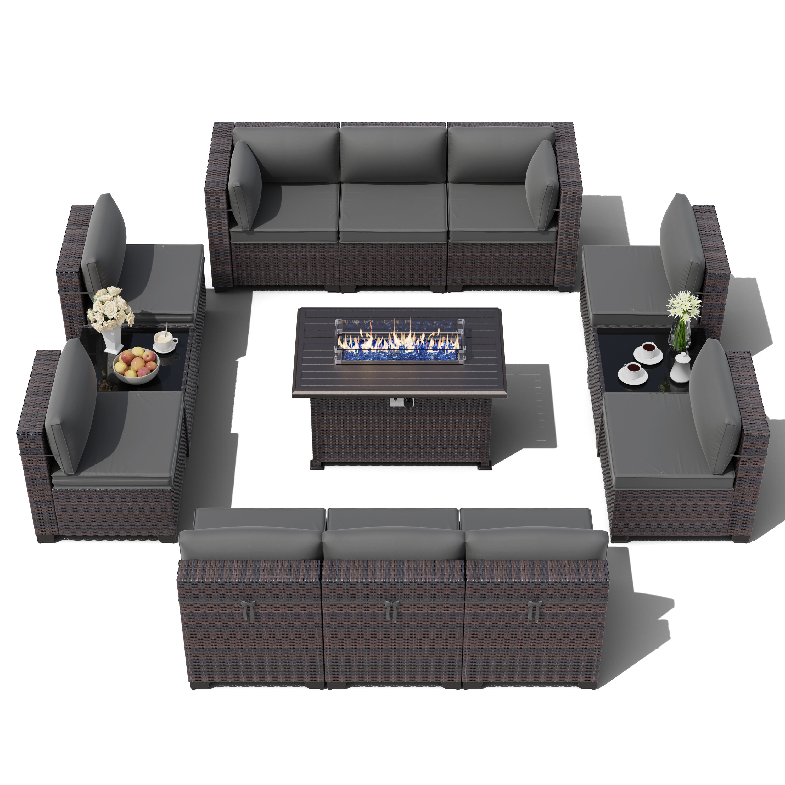 ALAULM LS-2A2BC+1-GREY 13 -Piece Rattan Patio Conversation Set with Gray Cushions