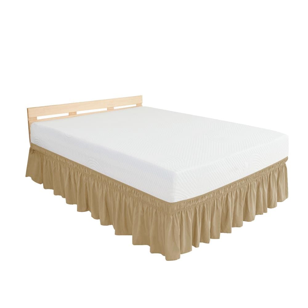 16" Drop Elastic Dust Ruffle Bed Skirt Queen Easy Fit Wrap Around Bed Khaki Soft 