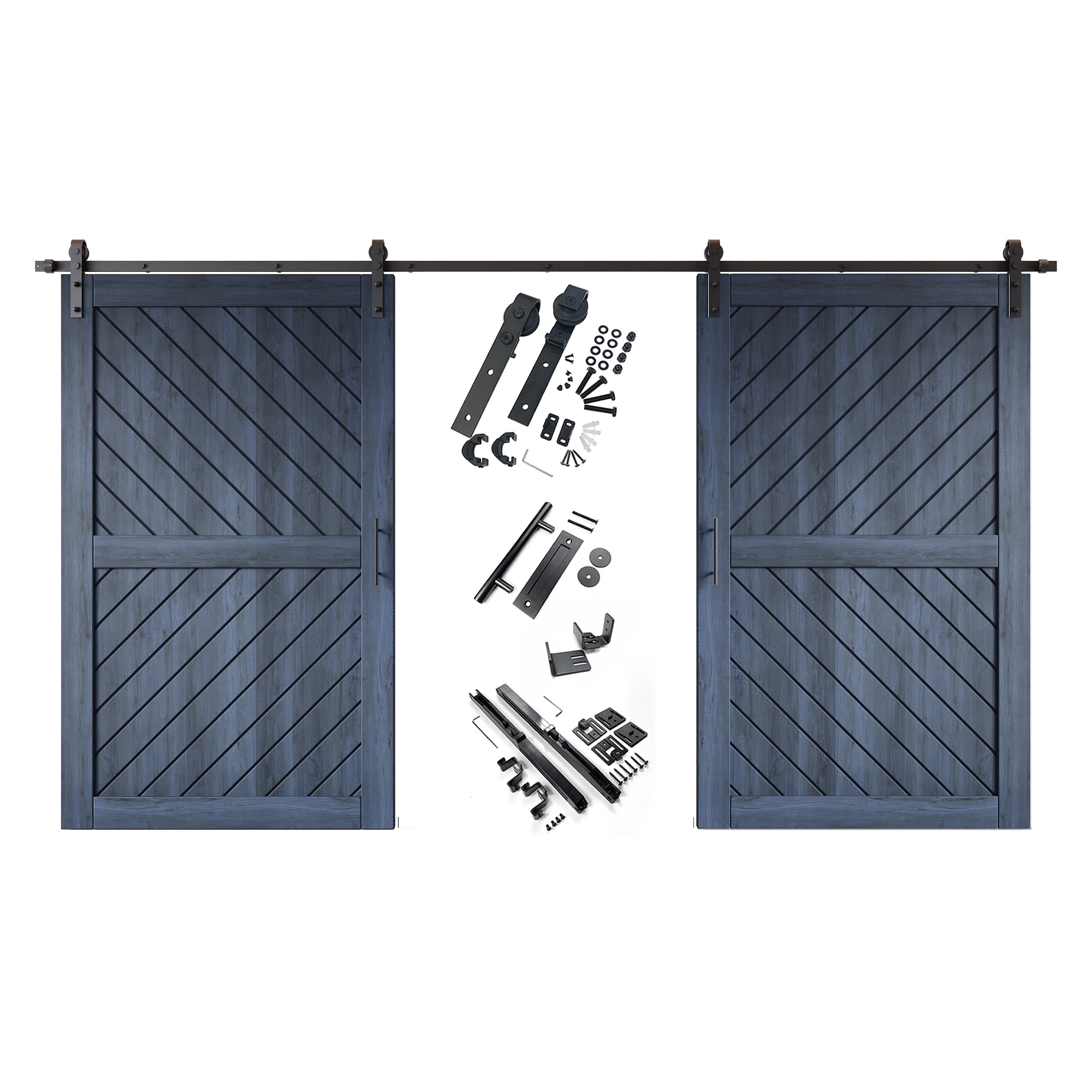 HOMACER YT2H216C-XT4-5080-NA 50-in x 80-in Navy Prefinished Non-standard Pine Wood Solid core Double Barn Door (Hardware Included)