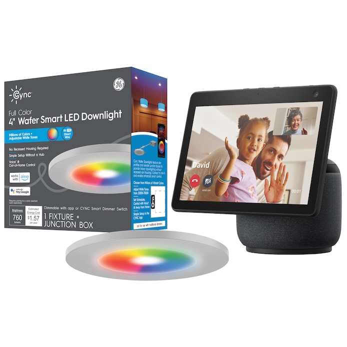 Shop  Echo Show 10 - Charcoal (3rd Gen) + 4-in Full Color Smart Wafer  Light at