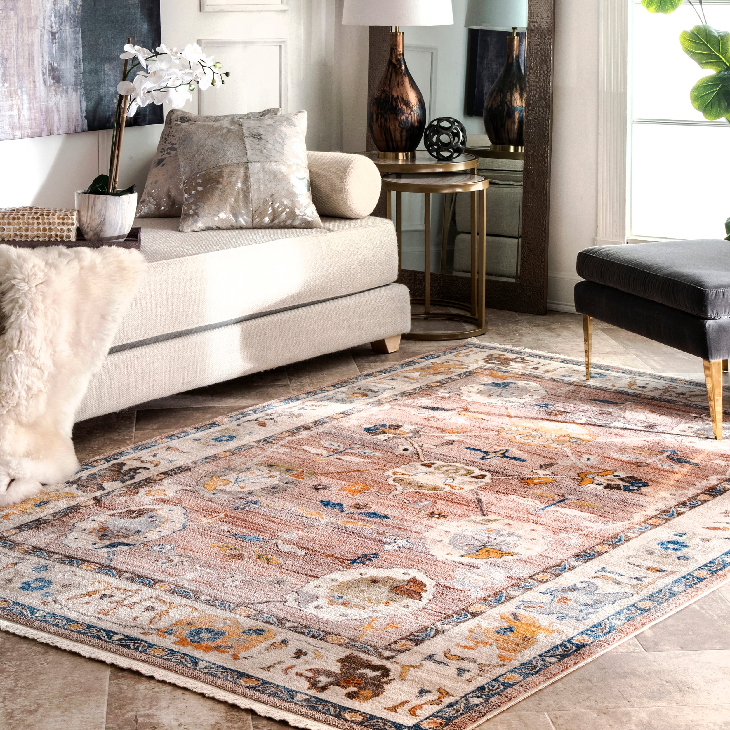 nuLOOM KHMC21B-5079 5 x 8 (ft) Loomed Polyester Light Brown Rectangular Indoor Distressed/Overdyed Vintage Area rug