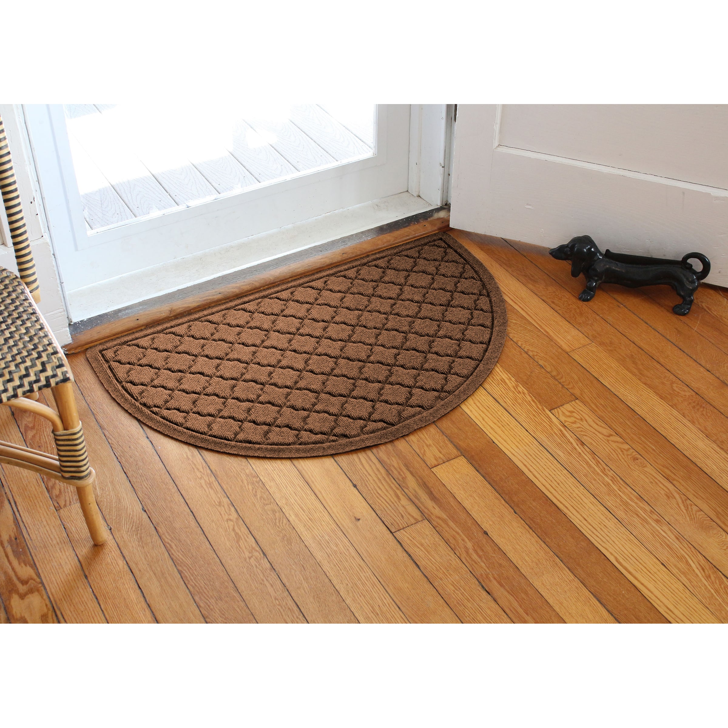 Dark Brown Polyester Half Round Indoor Outdoor Doormat