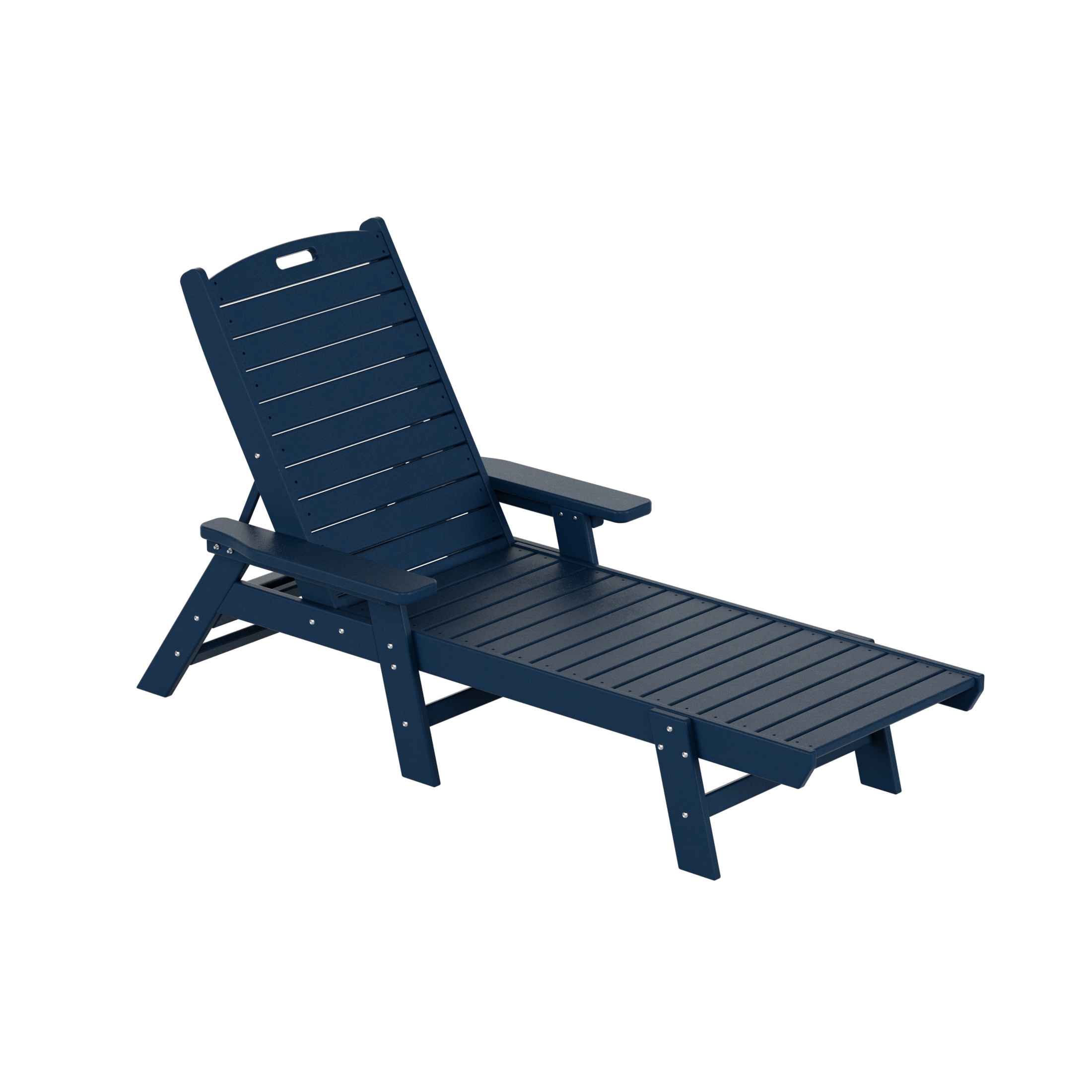 Navy Blue HDPE Adjustable Outdoor Chaise Lounge with Arms