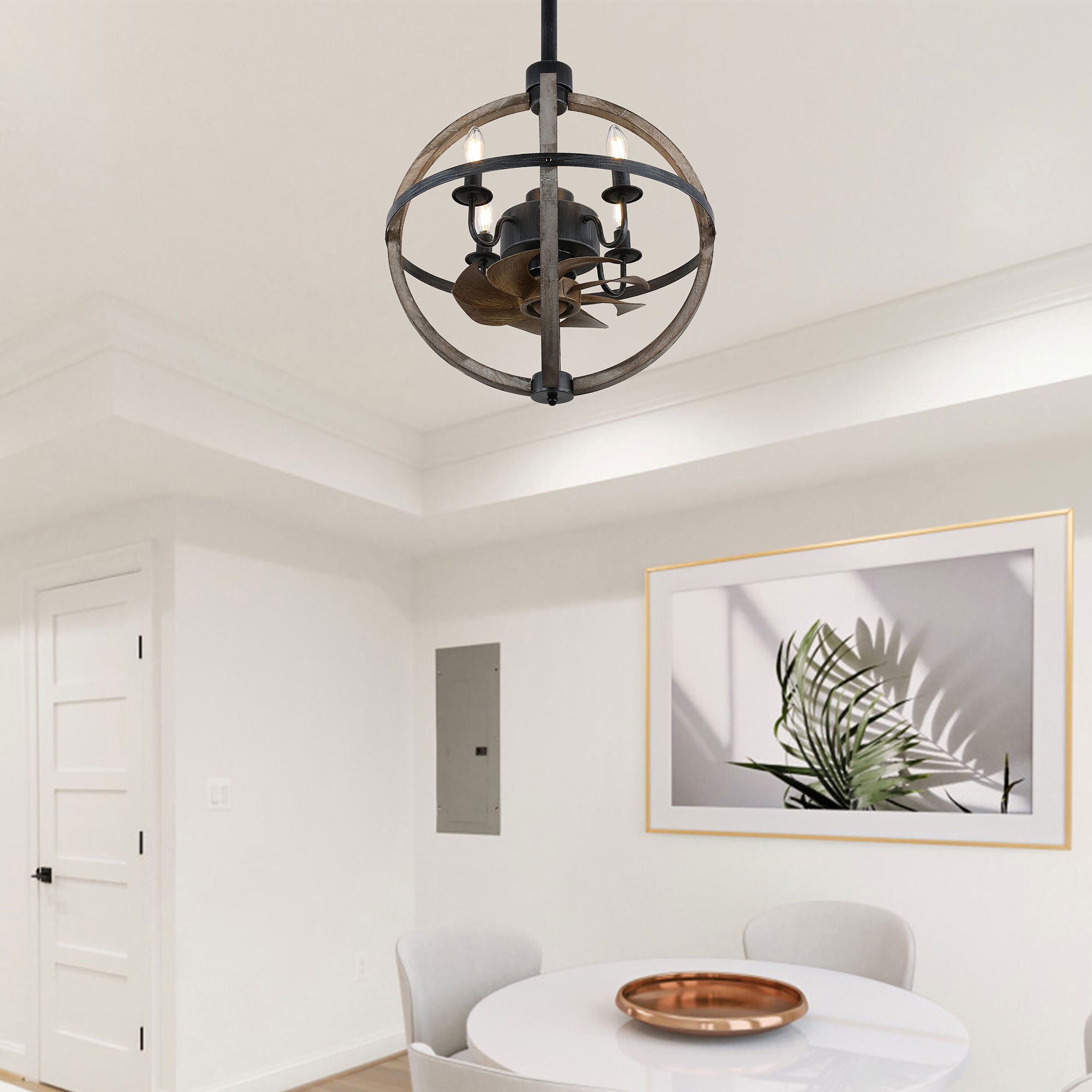 Oaks Decor Cave 15-in Color-Changing Black with Black Blades Fandelier Ceiling Fan With Light and Remote ( 7 -Blade )