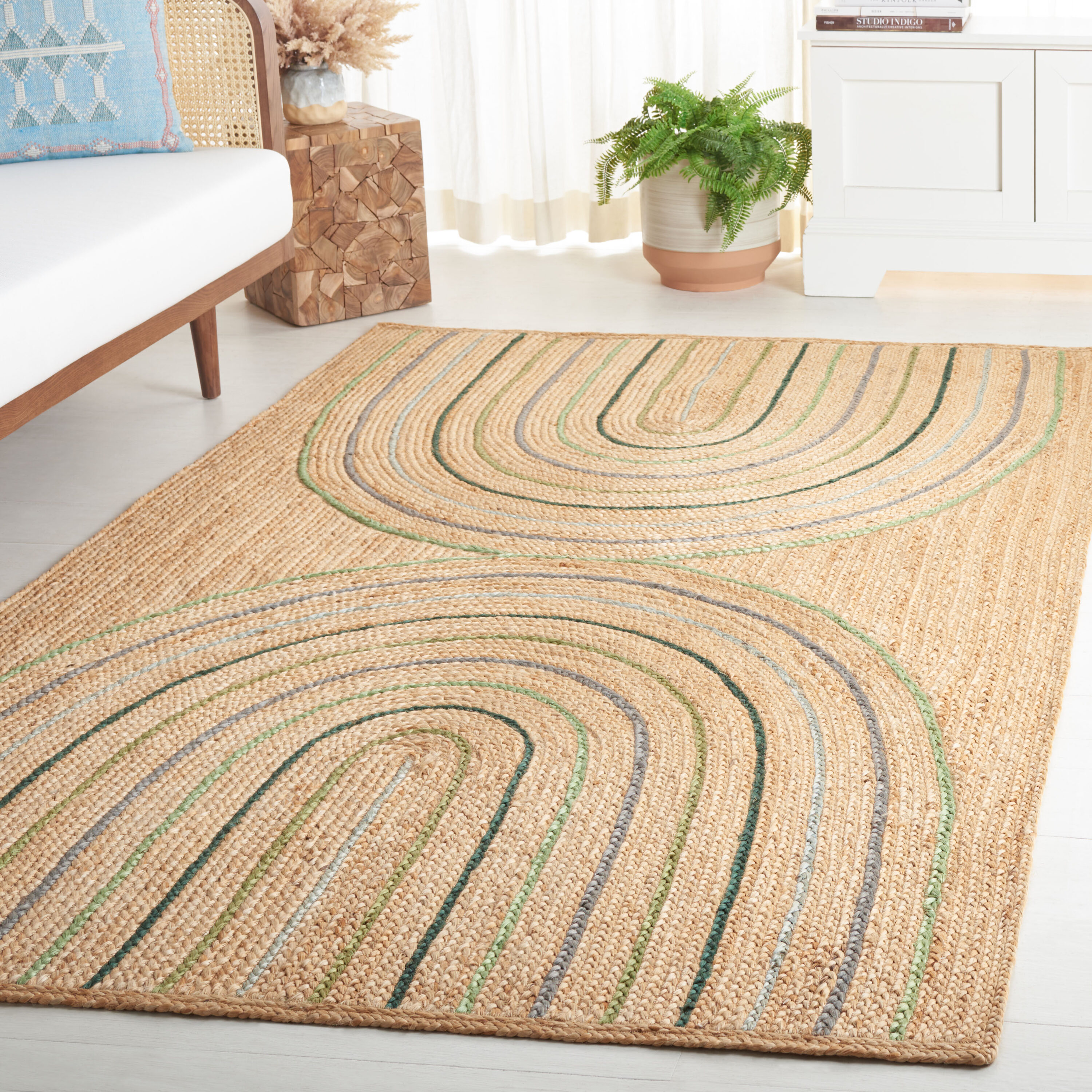  Natural Fiber 894 Natural/Green Bohemian 4ft x 6ft Small Rectangle Rug