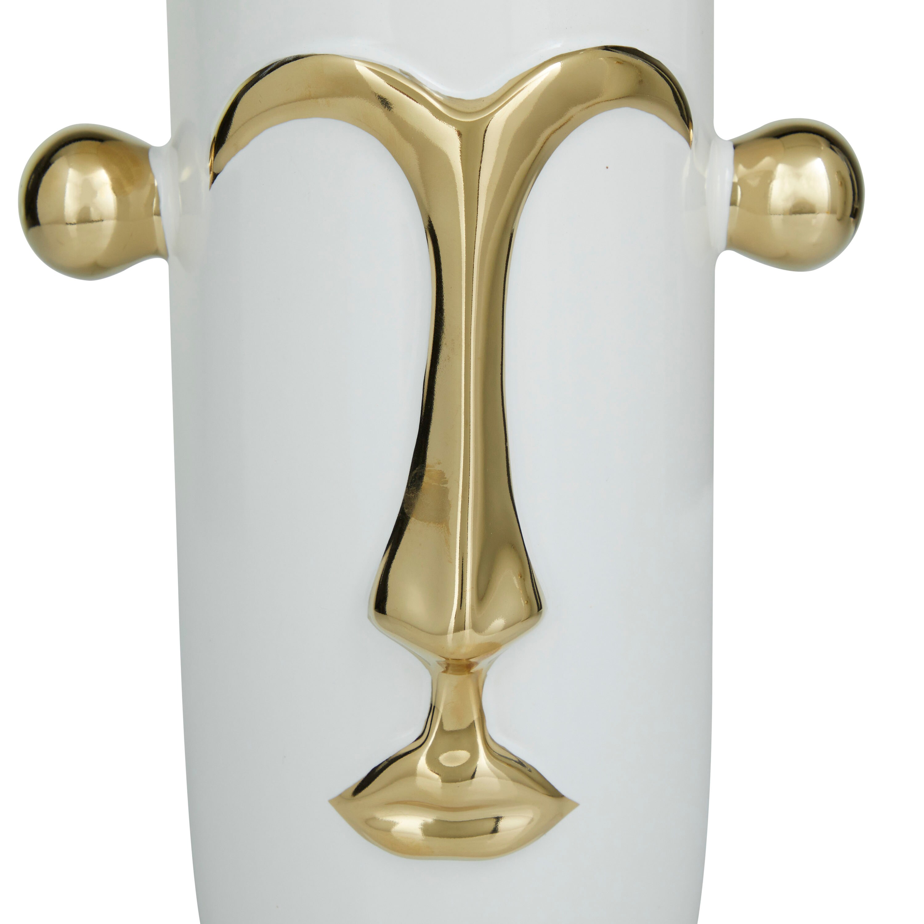 Contemporary White Ceramic Table Vase Set with Gold Accents, 16" and 11"H