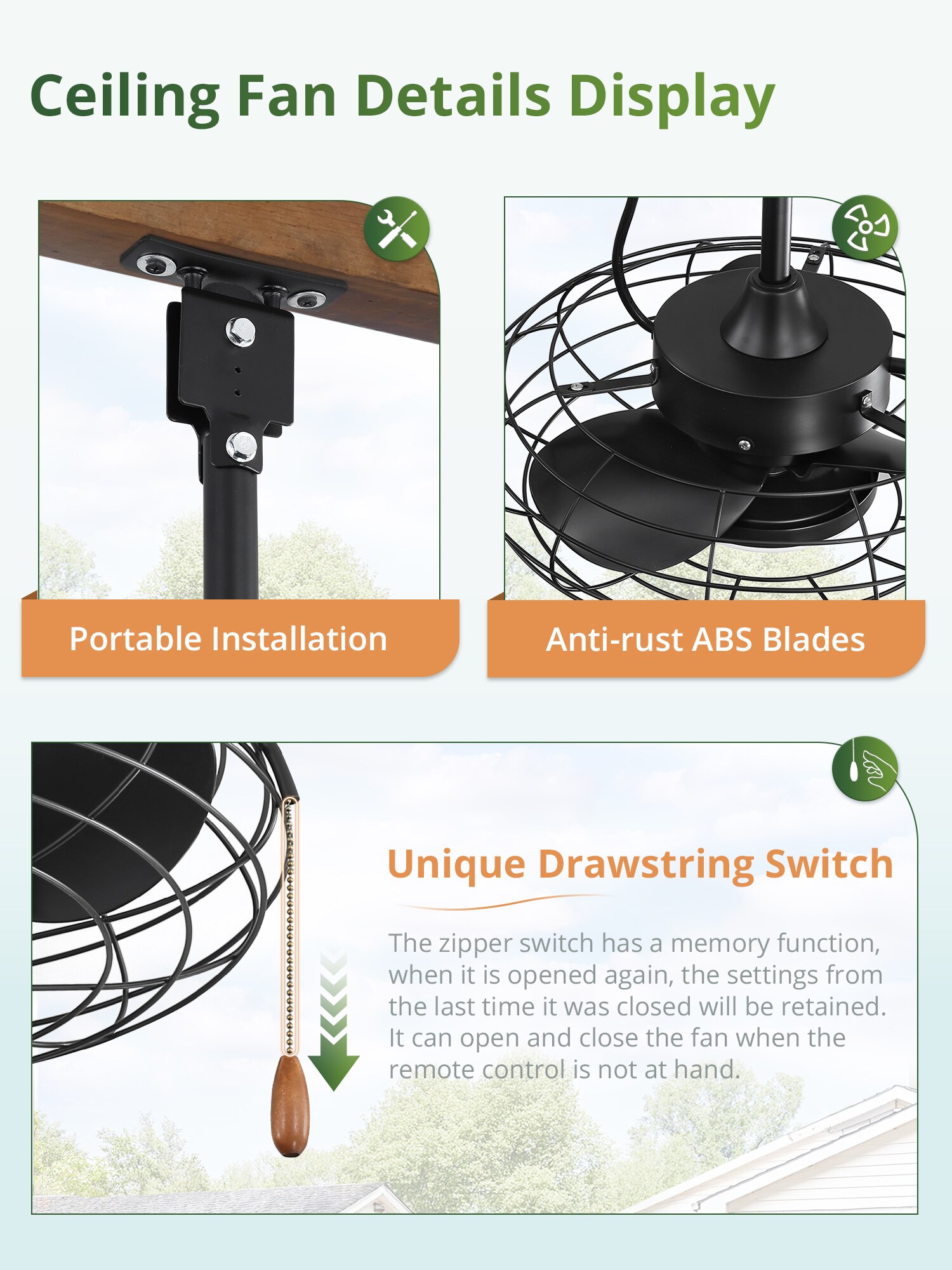 ZMISHIBO 18-in Matte Black Caged Portable Wet Rated IP65 Stepless ...