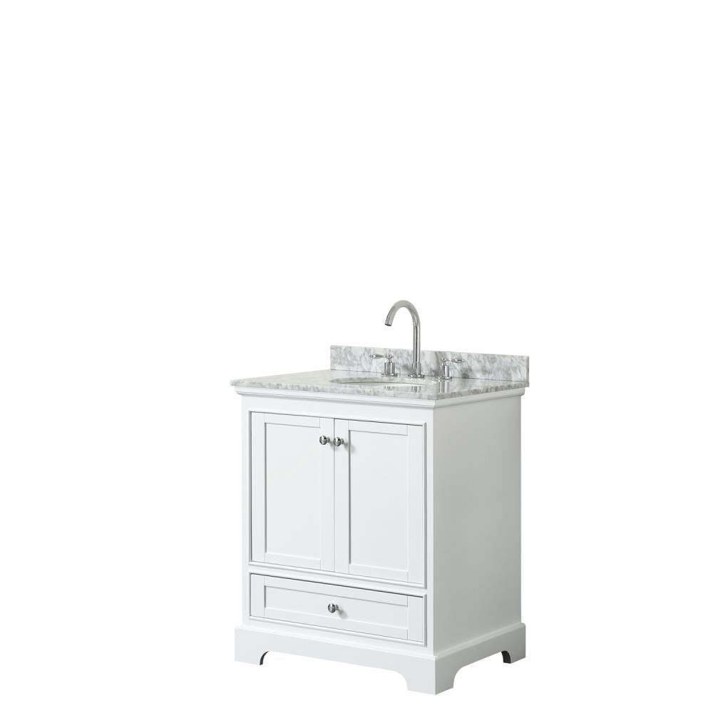 Wyndham Collection WCS202030SWHCMUNOMXX Deborah 30-in White with Polished Chrome Trim Undermount Single sink Bathroom Vanity with White Carrara Marble Natural marble Top
