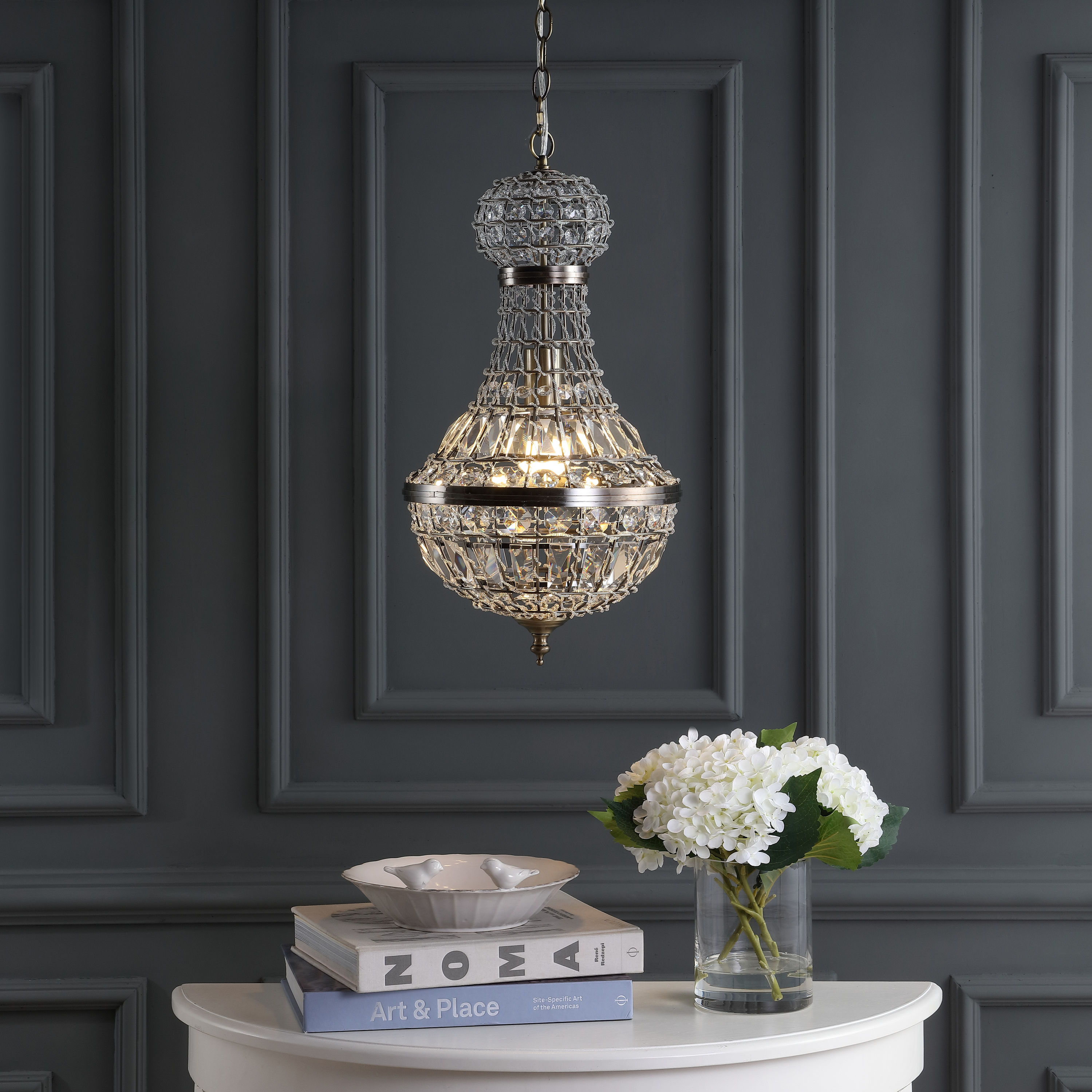 Regina 12" Antique Brass Crystal Empire LED Chandelier