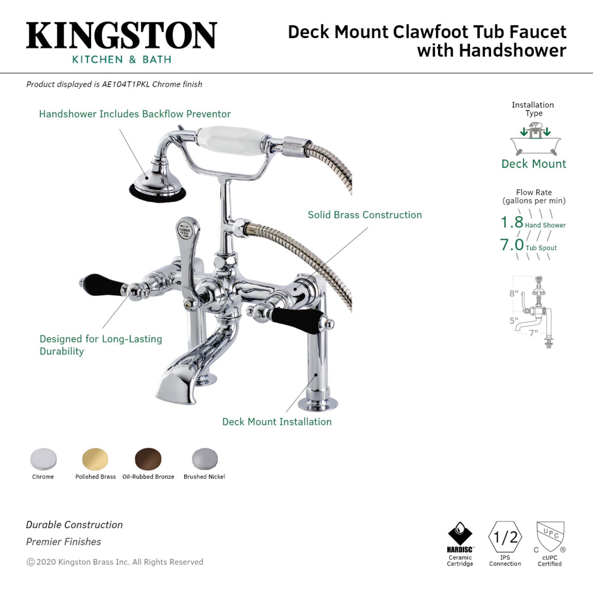 Kingston Brass WLAE104T1PKL Roman-Tub-Faucets - View #3
