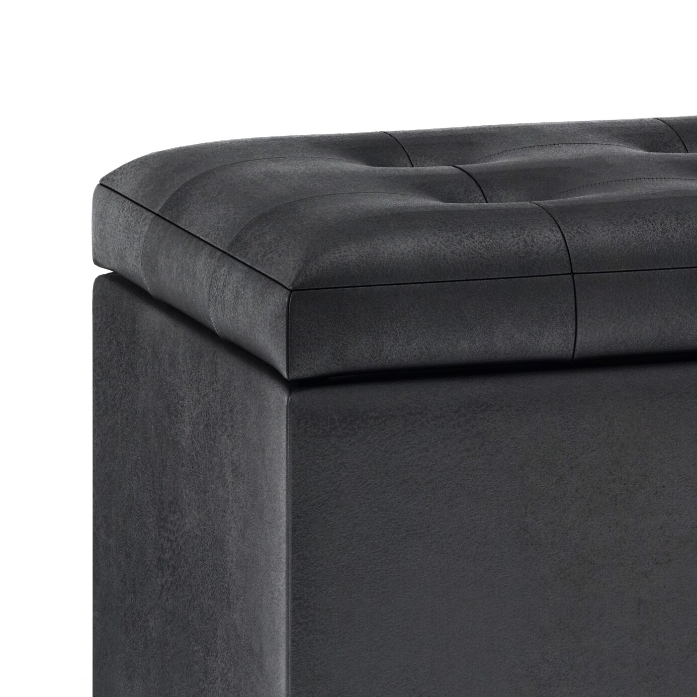 Cosmopolitan Distressed Black Tufted Footstool with Storage